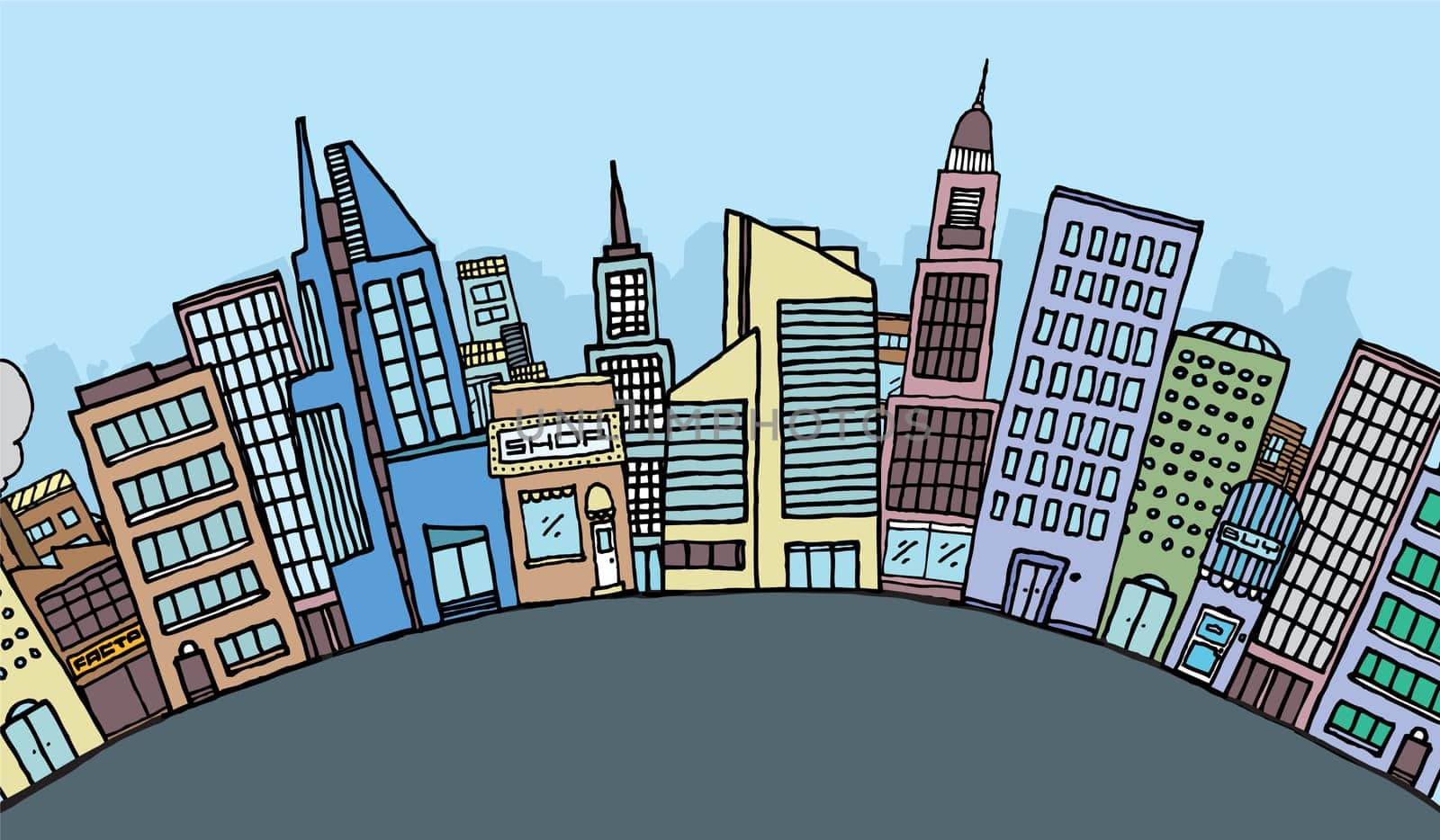 Huge cartoon city skyline