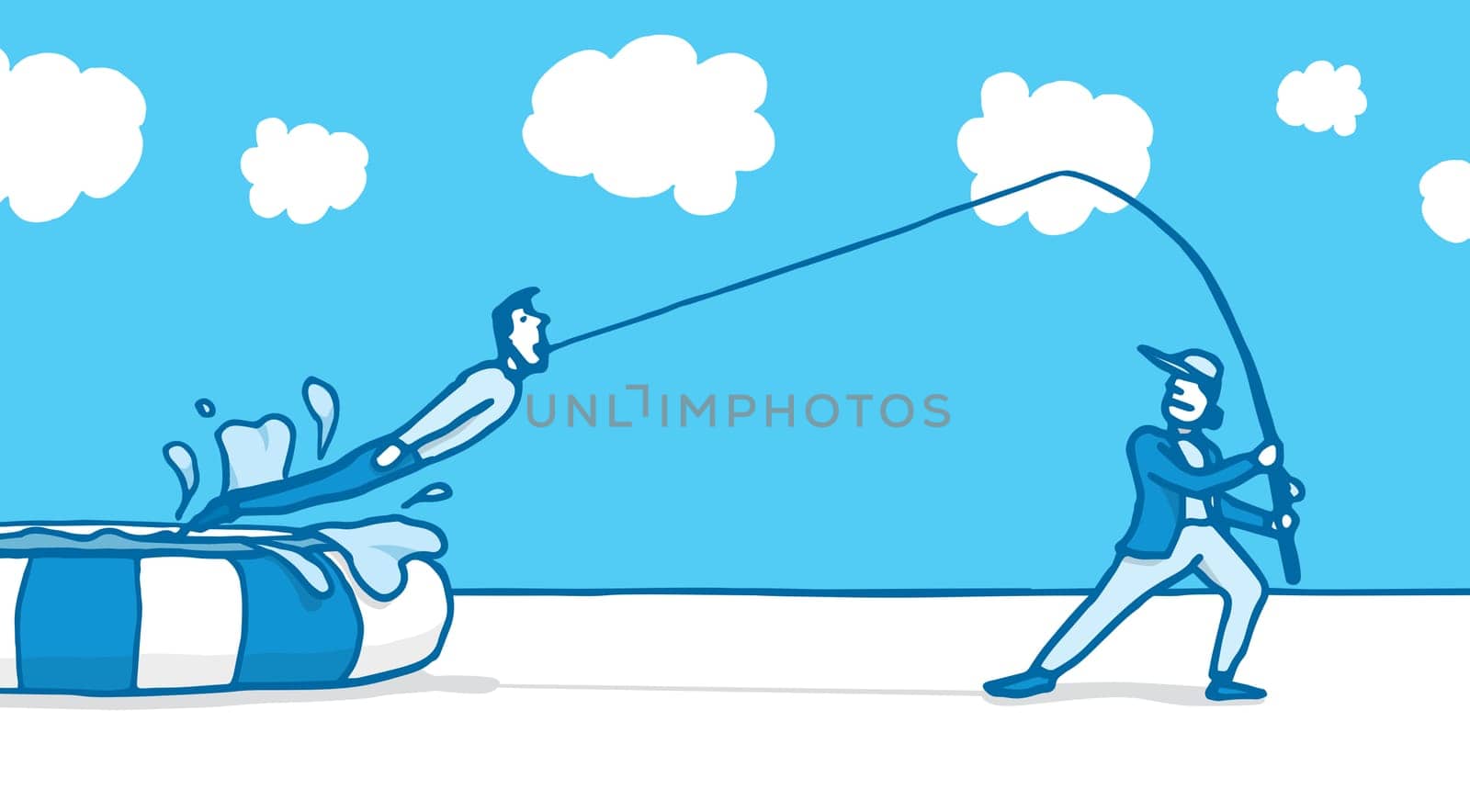 Man fishing another person from a pool