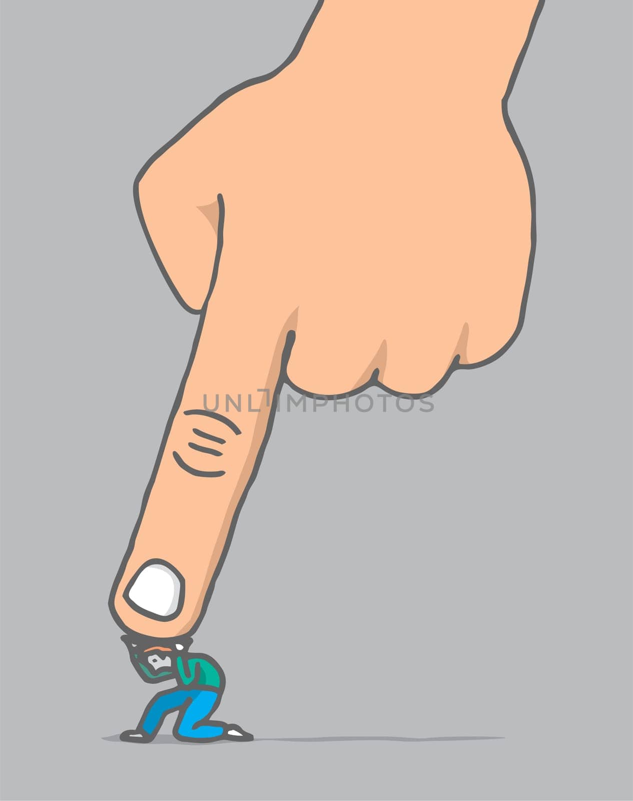 Guy bearing pressure by giant hand