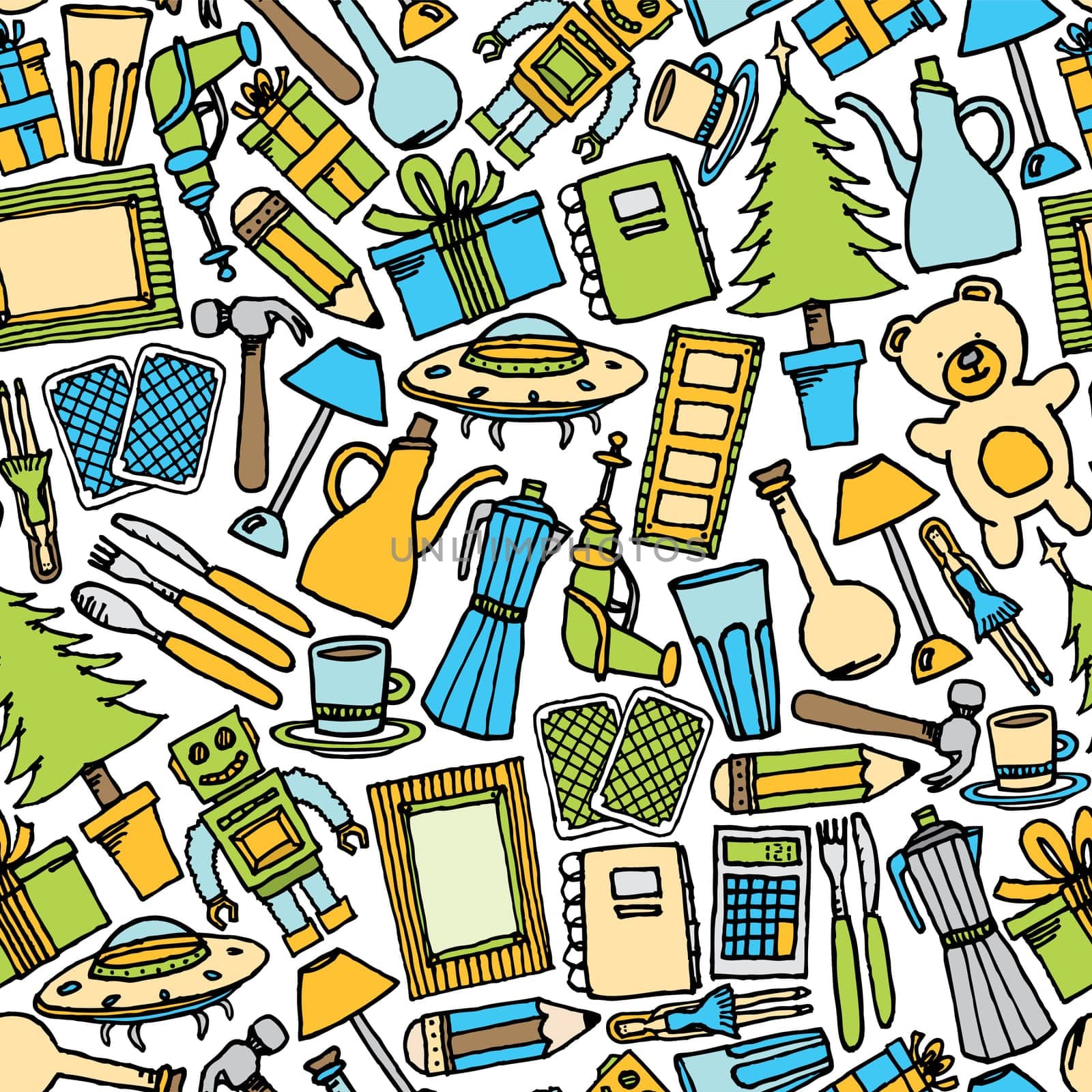 Garage sale seamless pattern / Colorful Object background