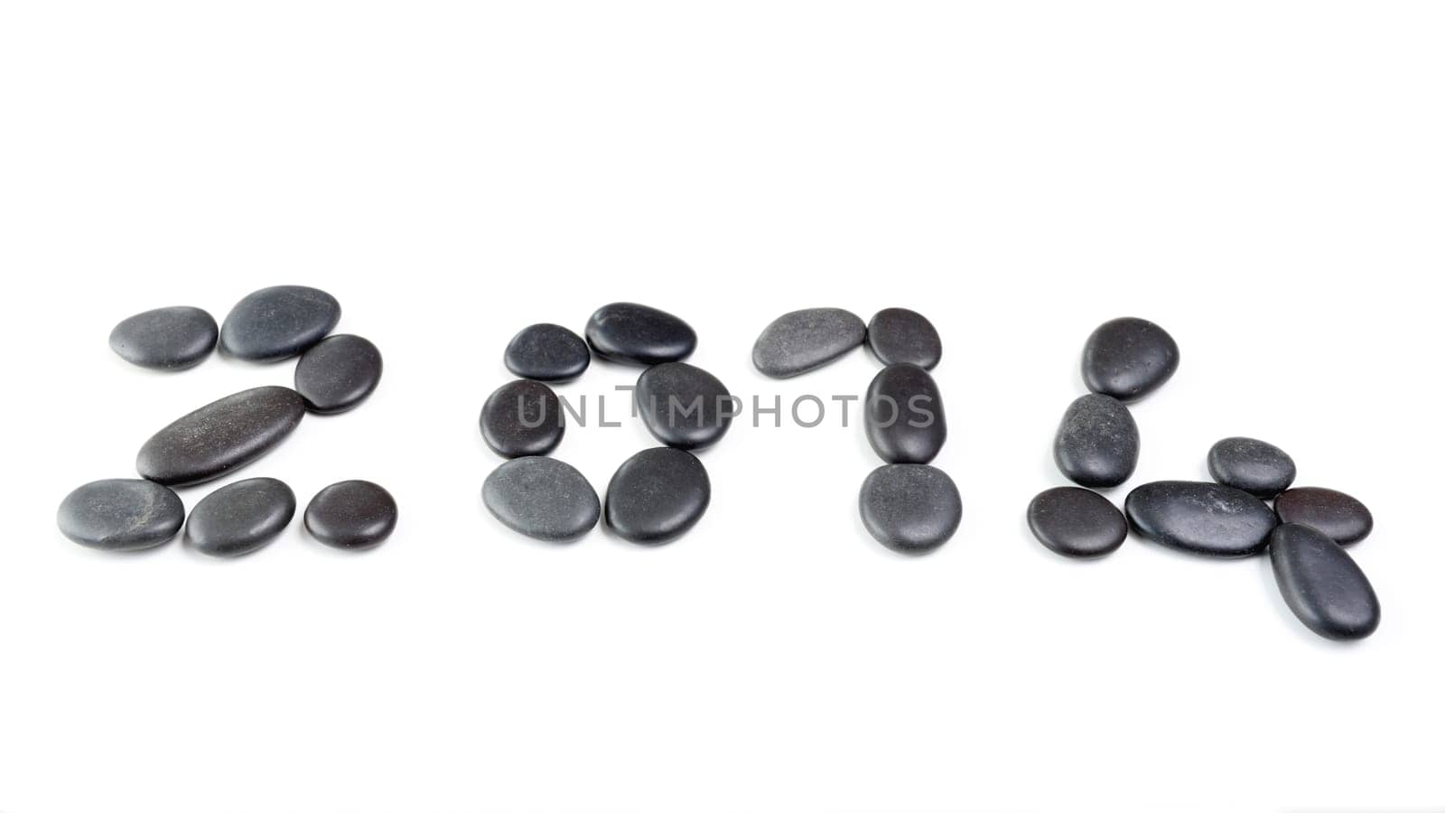 New year 2014 made with zen pebbles isolated on white background.
