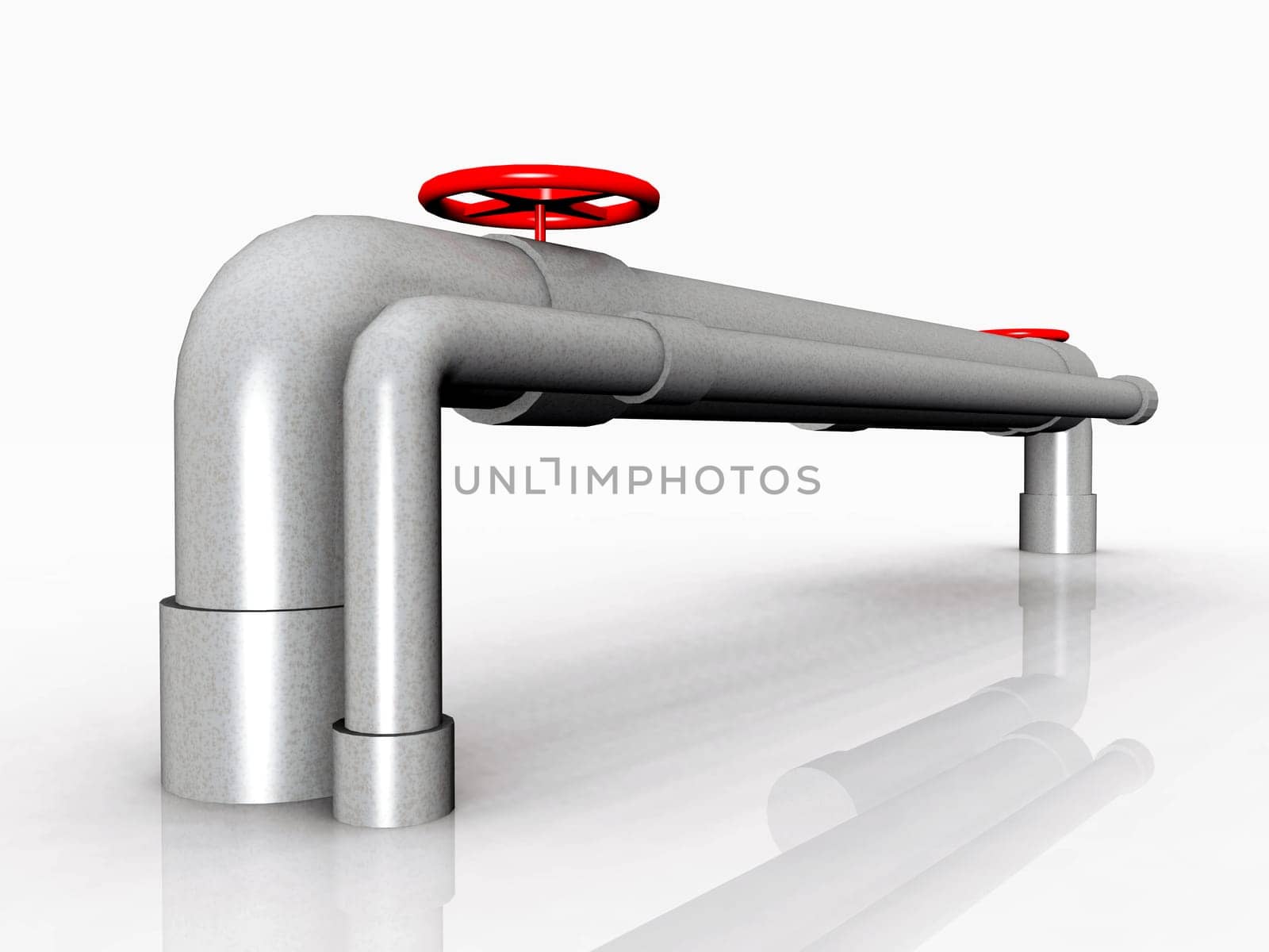 Computer-generated 3D illustration with pipes and valves