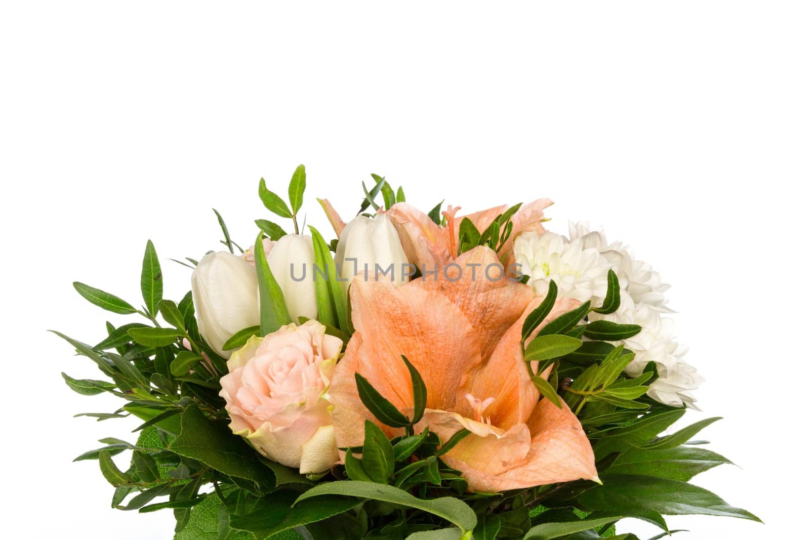 A bouquet of roses,amaryllis and chrysanthemums