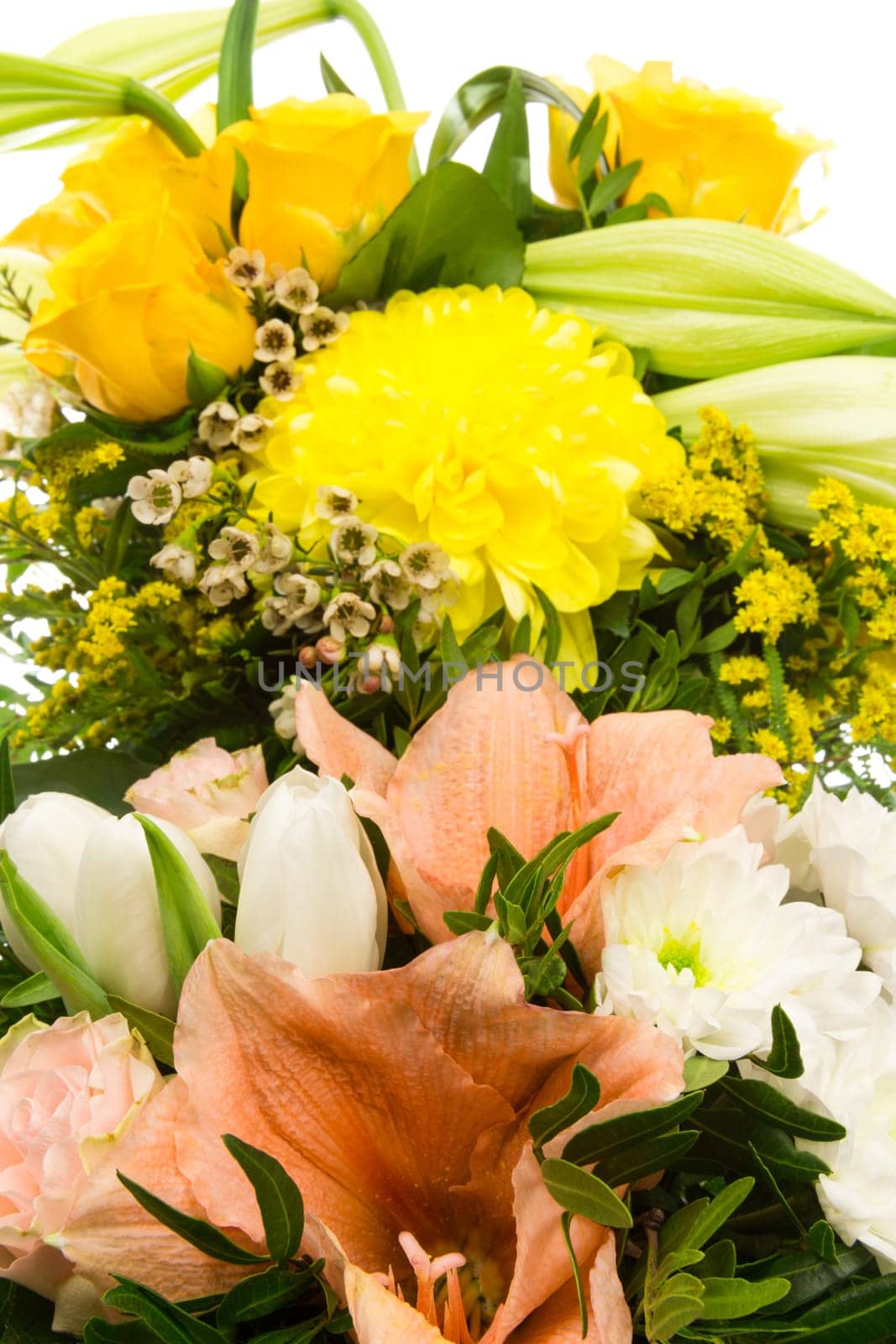 A bouquet of roses,lilies,amaryllis and chrysanthemums