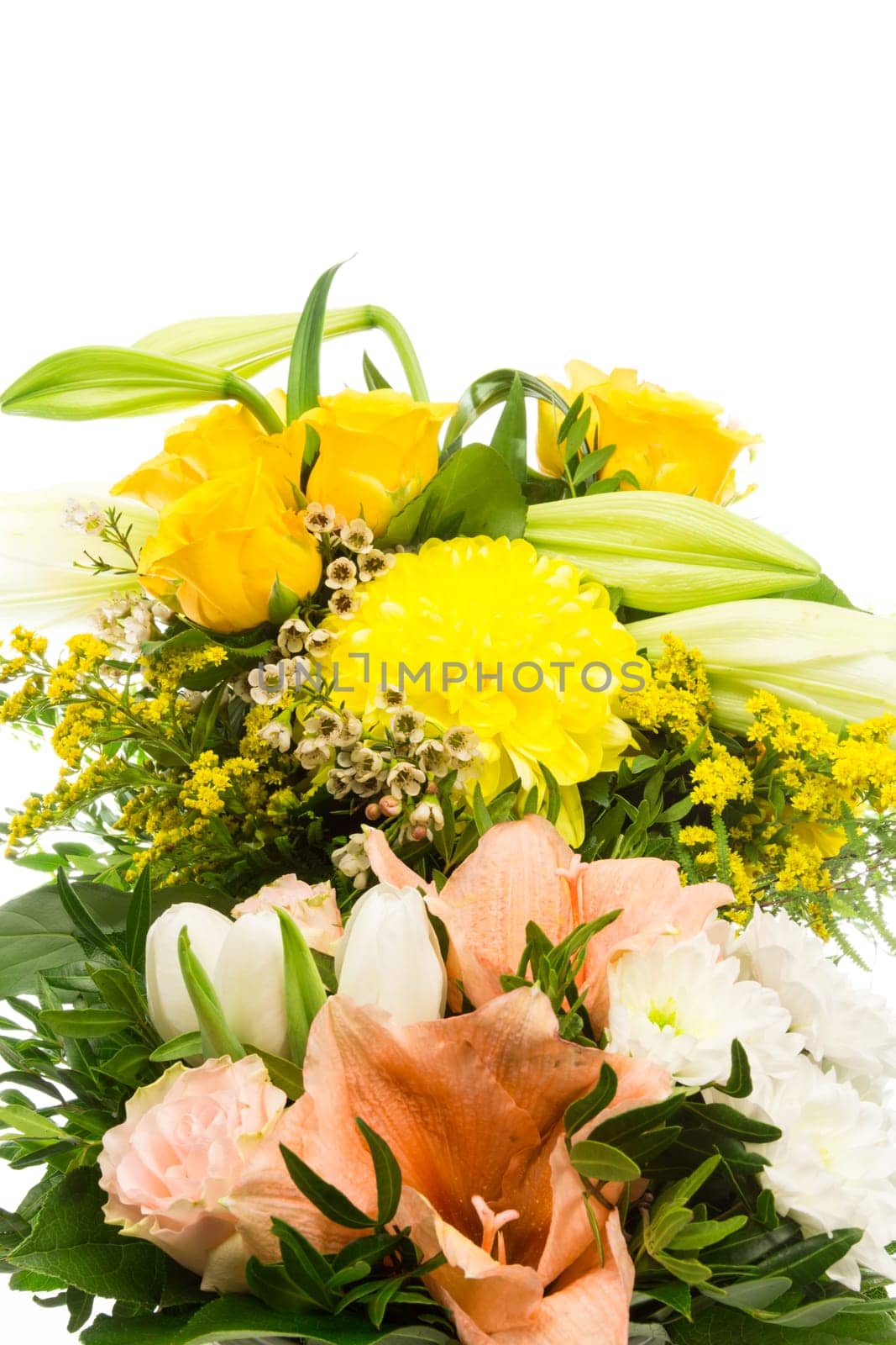 A bouquet of roses,lilies,amaryllis and chrysanthemums