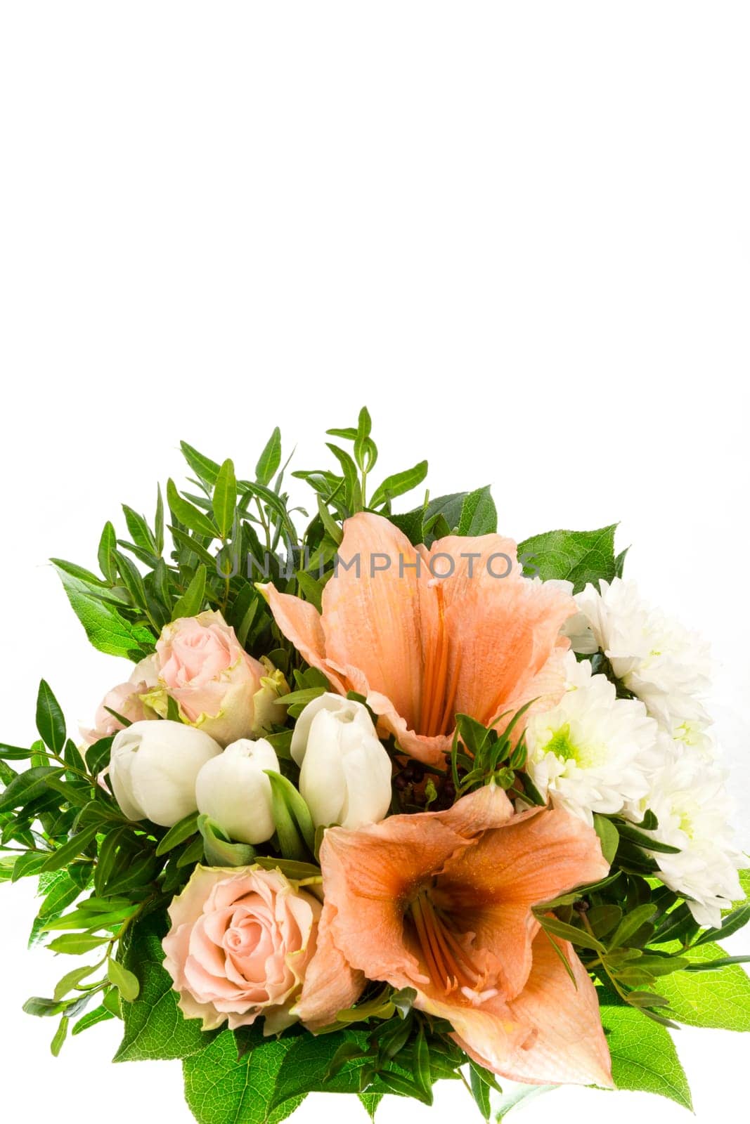 A bouquet of roses,amaryllis and chrysanthemums