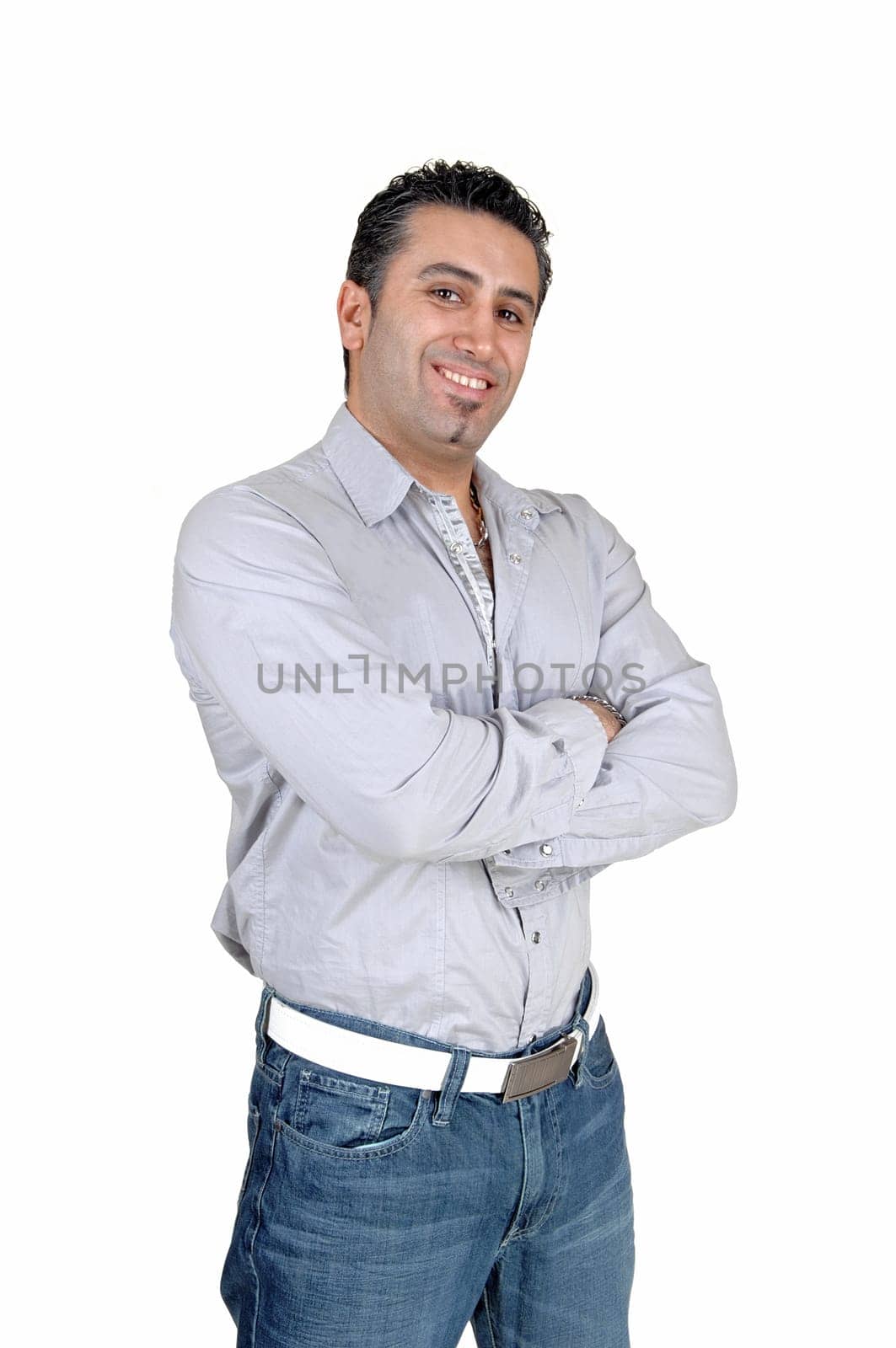 A portrait picture of a happy young handsome man smiling in to the.camera for white background...