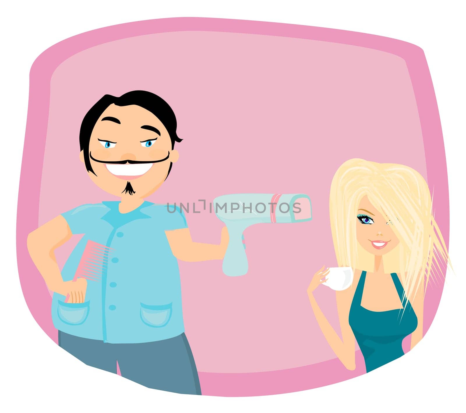 funny vector cartoon  hair stylist