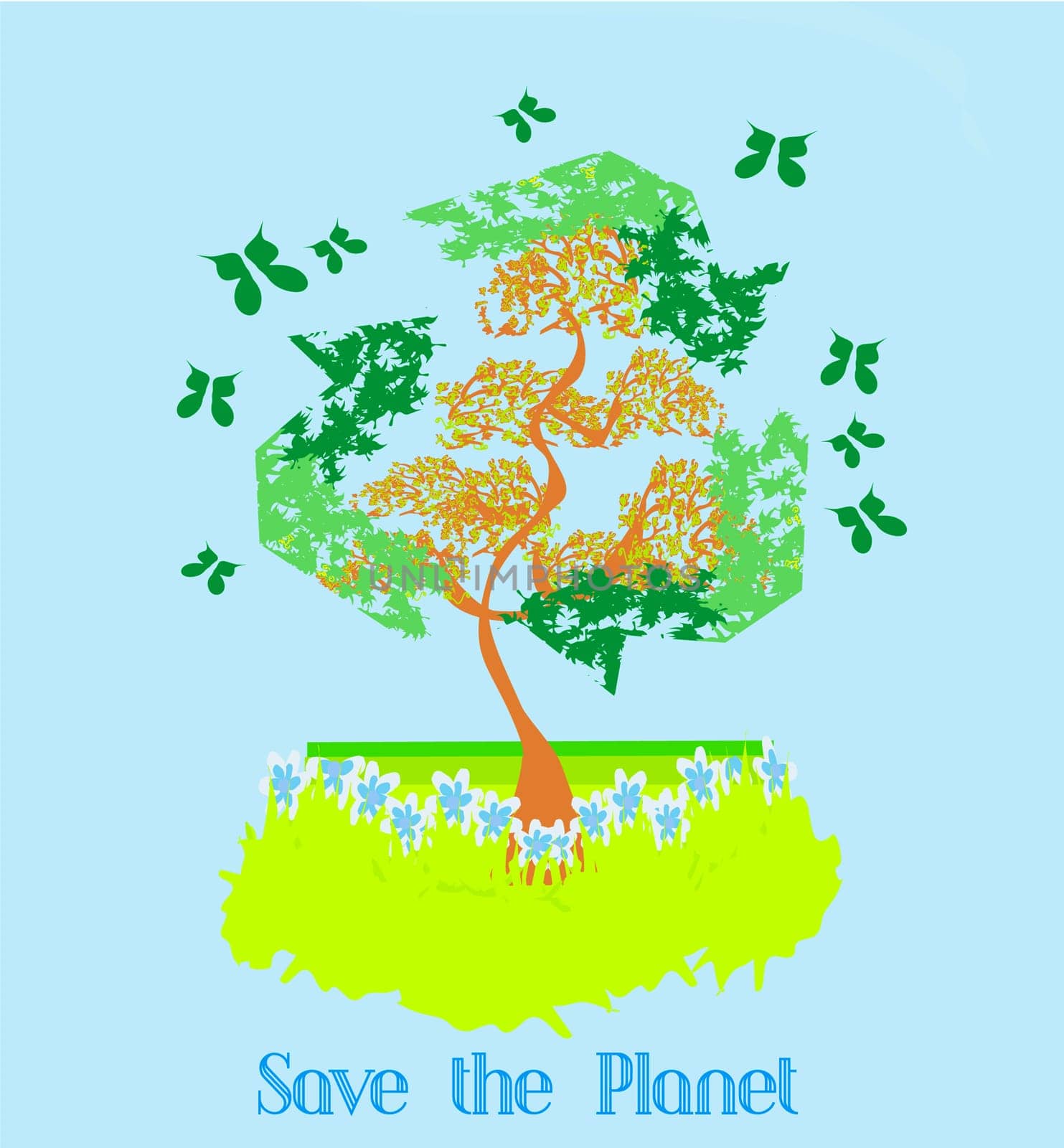 Save the Planet - Illustration of recycling with ecological icons