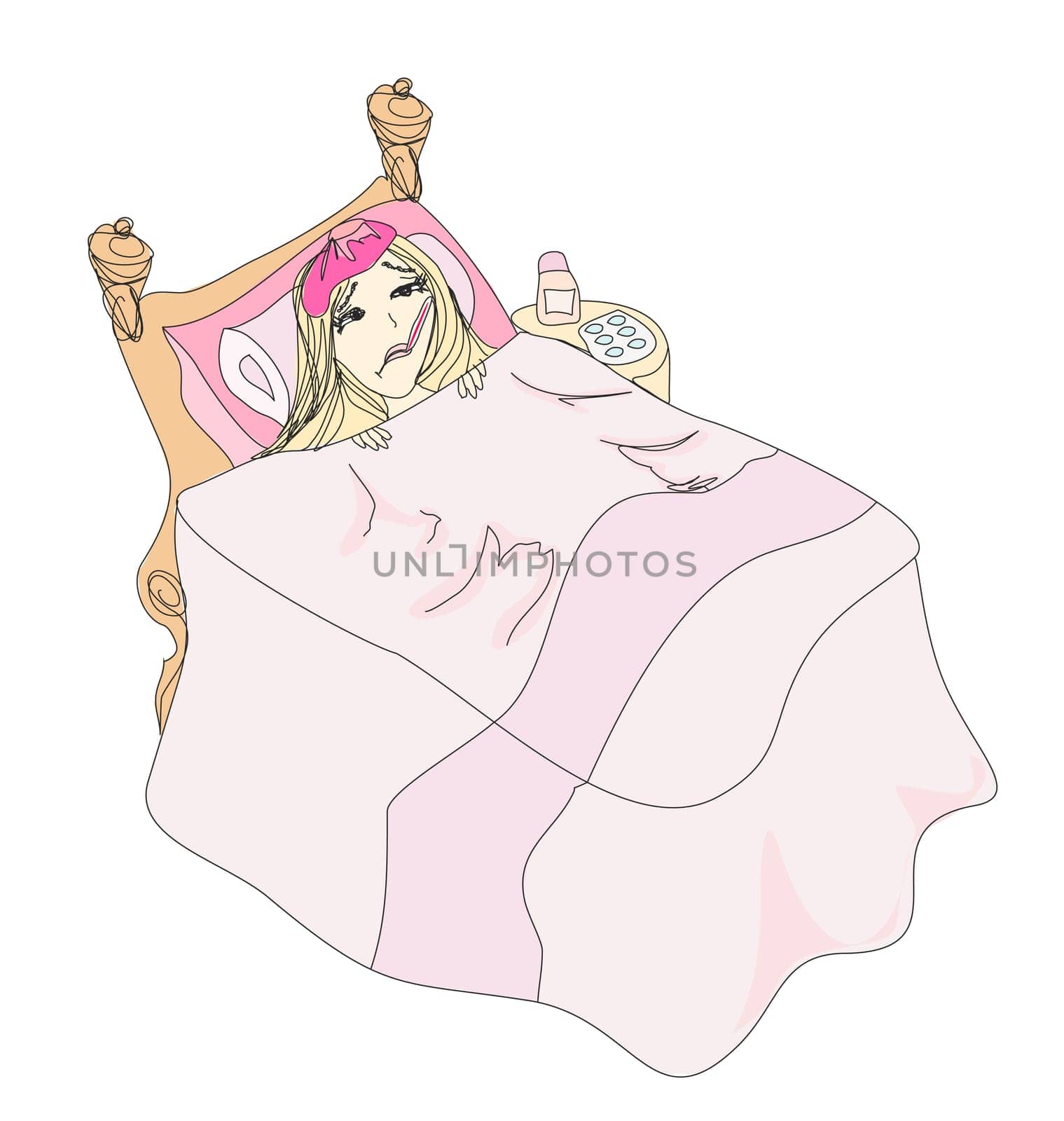 Illustration of a Sick Girl lying in bed