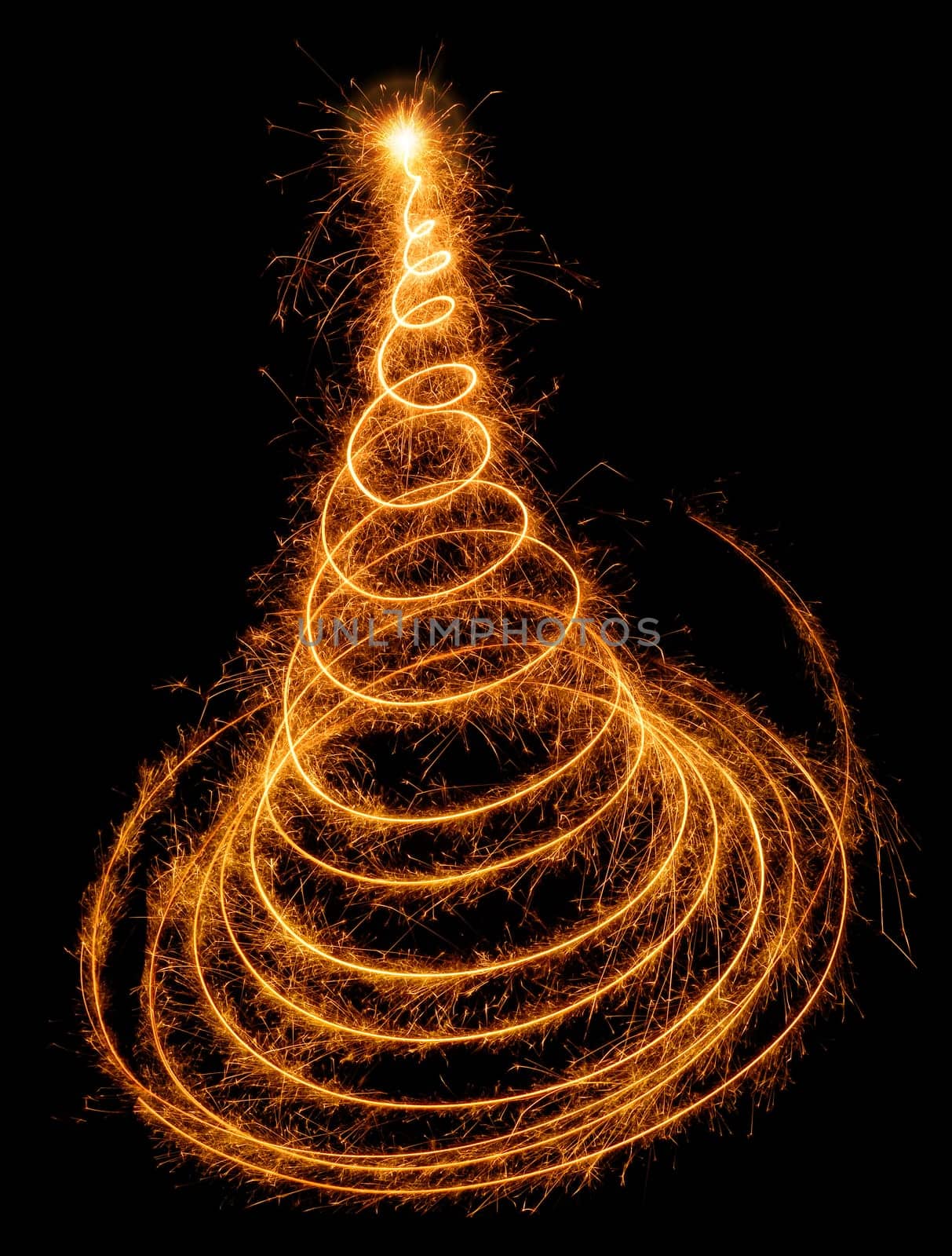 Christmas tree as a smart spiral,drawn with light on black