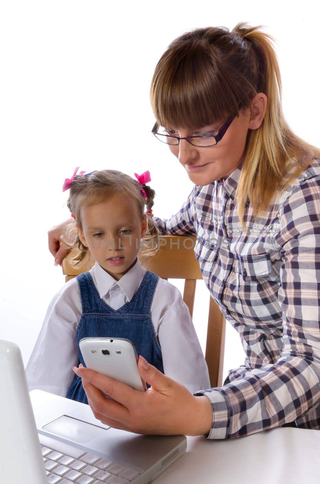 mother and daughter with mobile phone