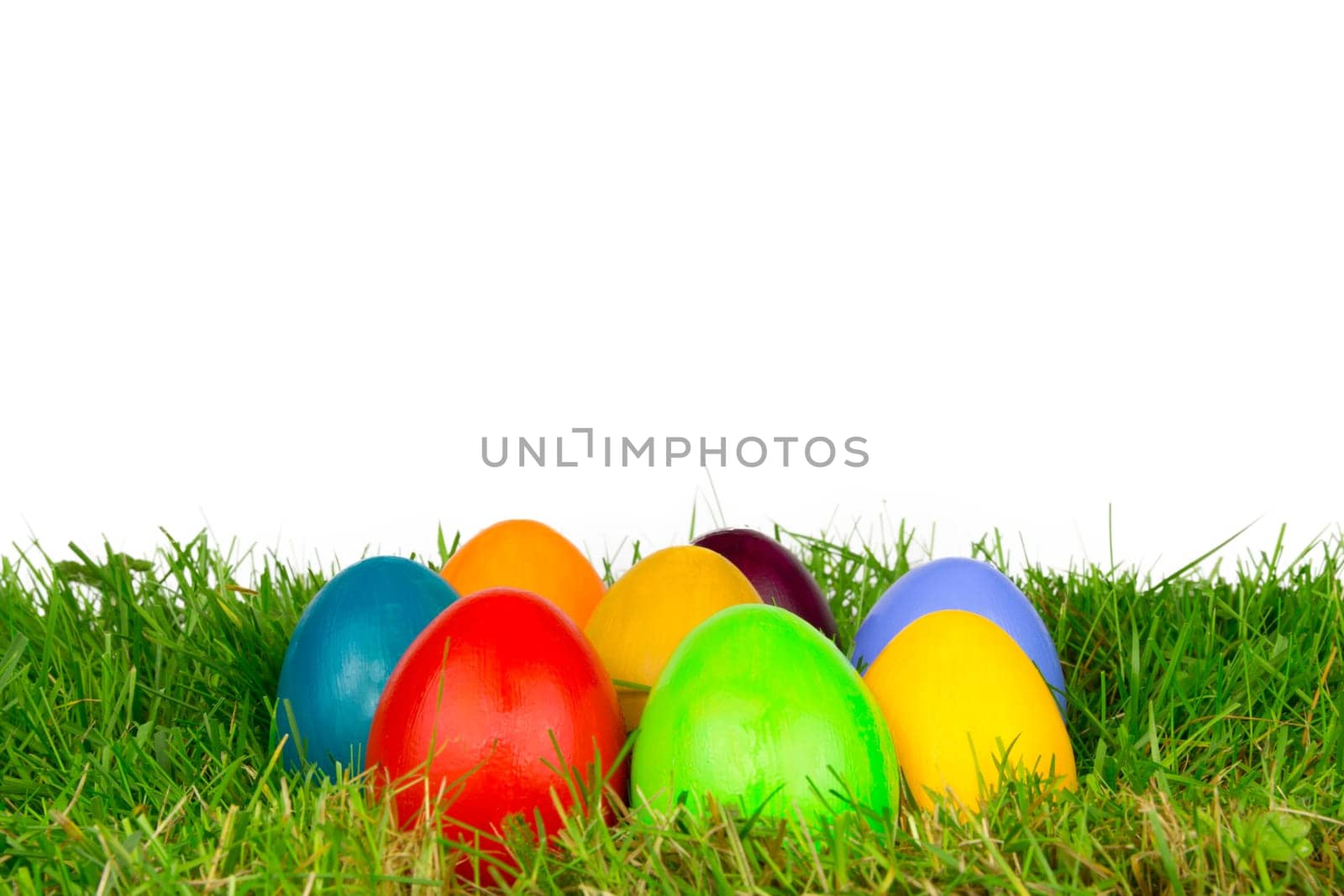 Colourful Easter eggs in a meadow