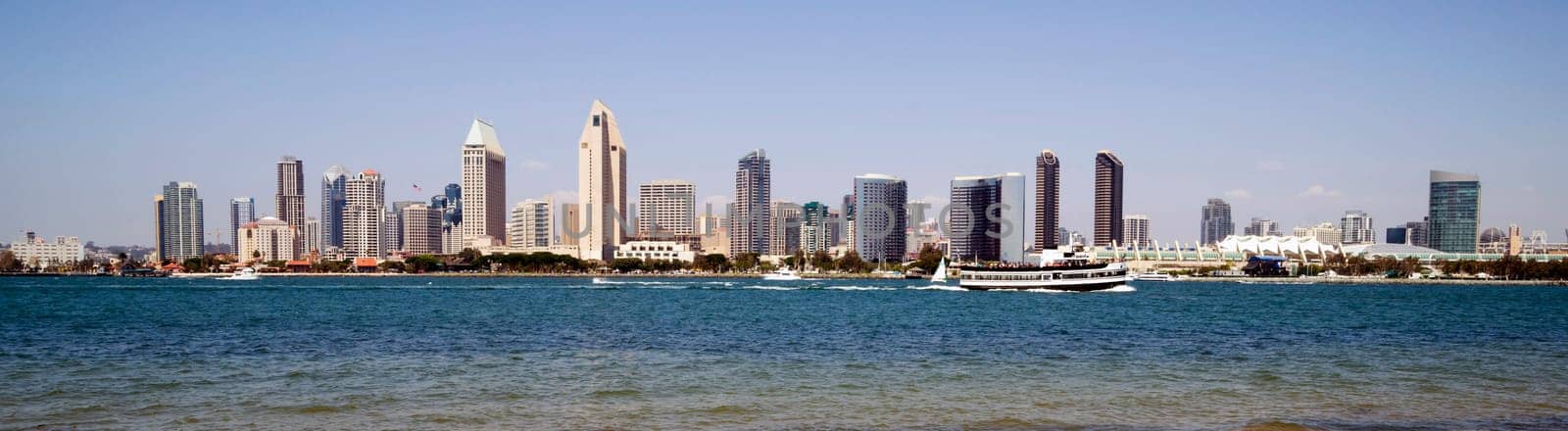 San Diego California Waterfront from Coronado Boats Traveling Bay