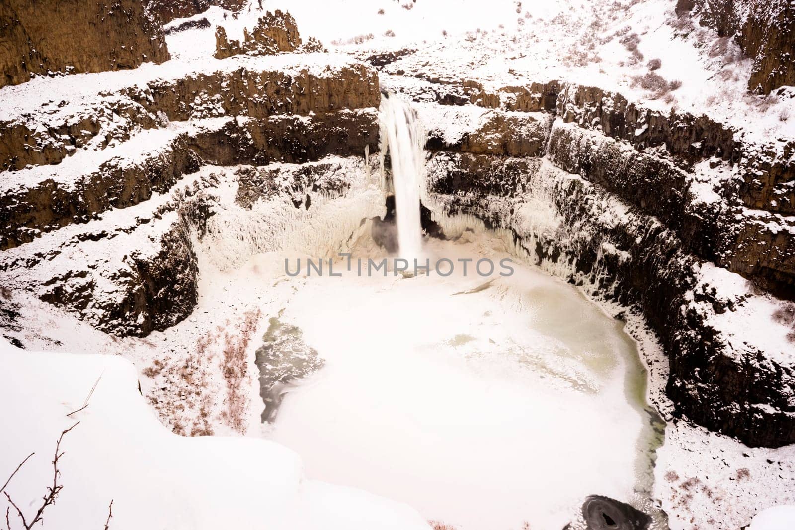 The water still somehow flows in the cold of winter at Palouse Falls