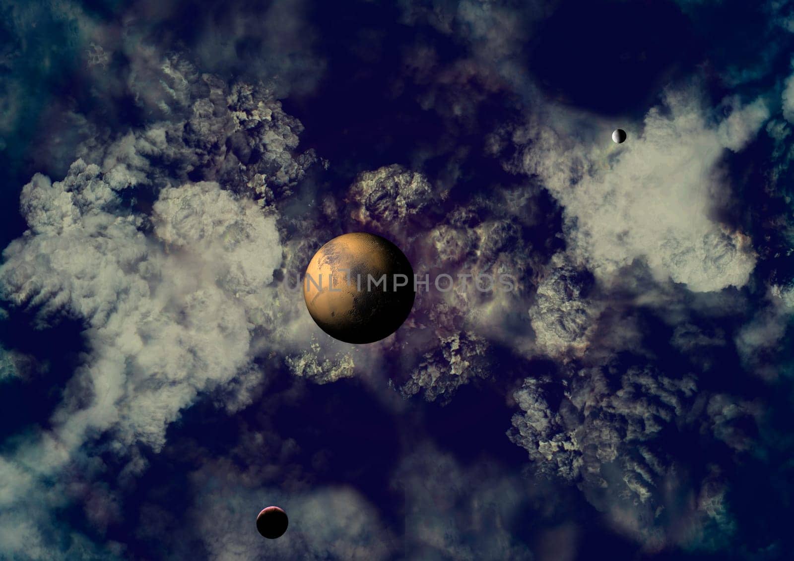 Far-out planets in a space against stars. "Elements of this image furnished by NASA""."