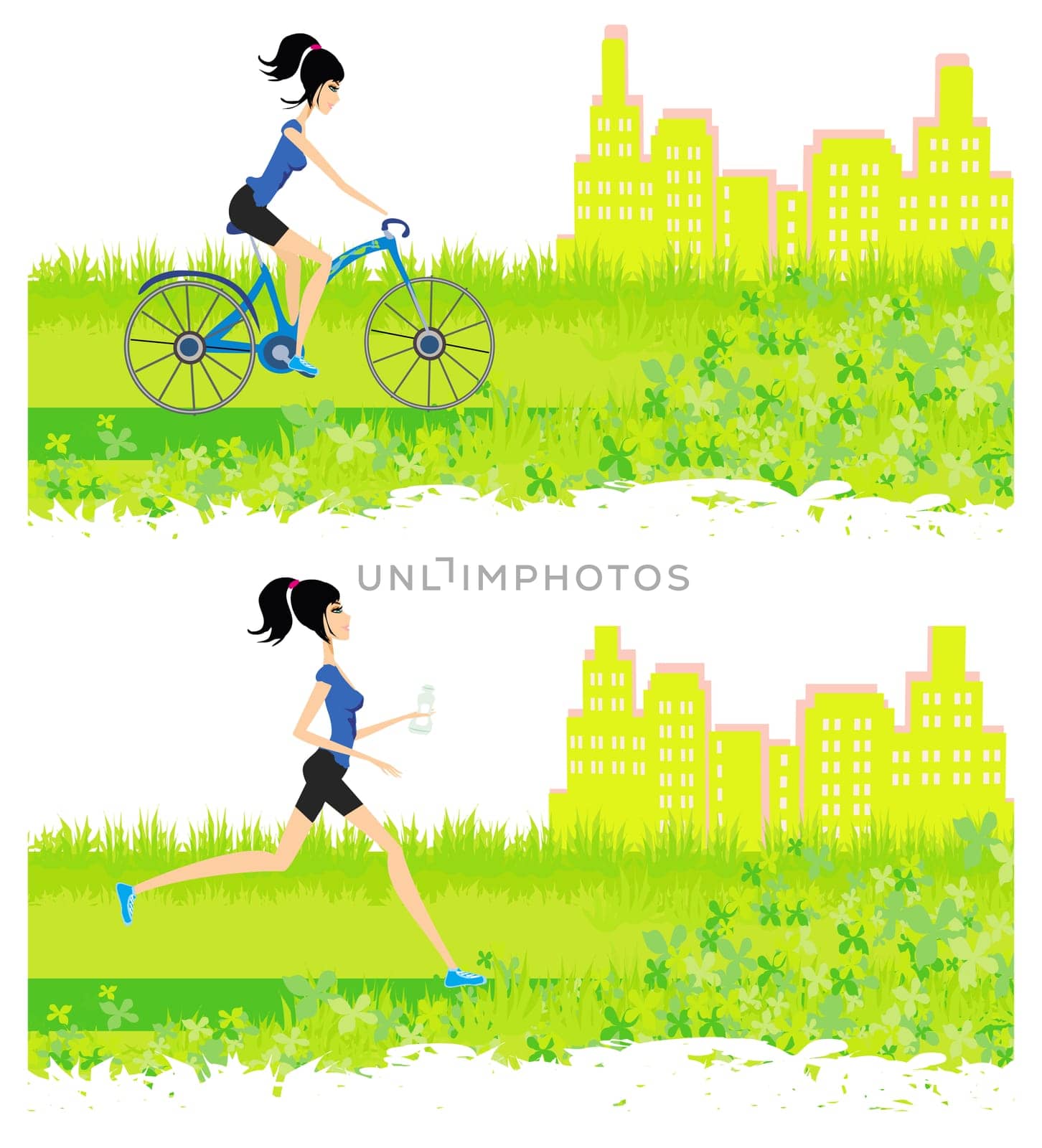 running and cycling girl