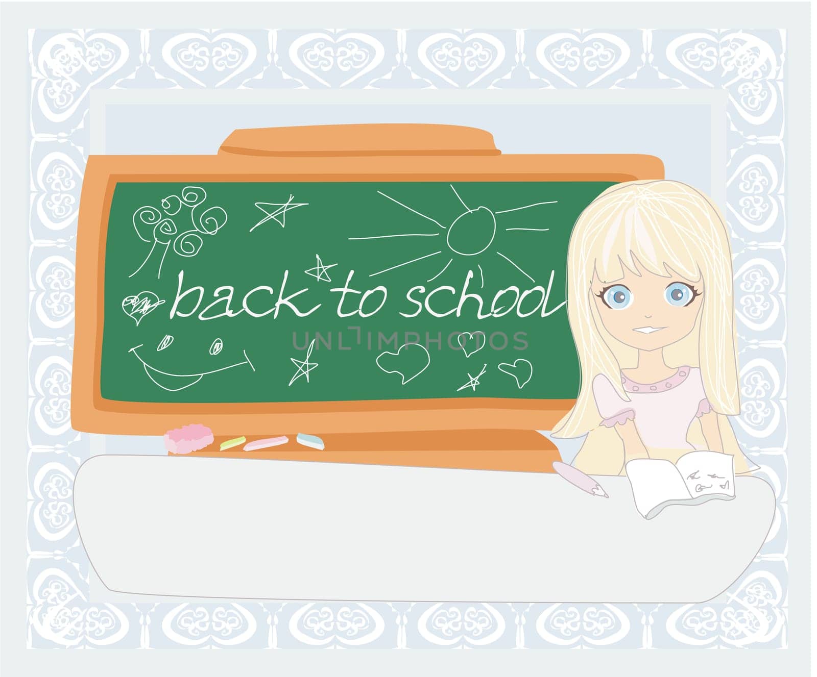 Cute girl at the table - Back to school