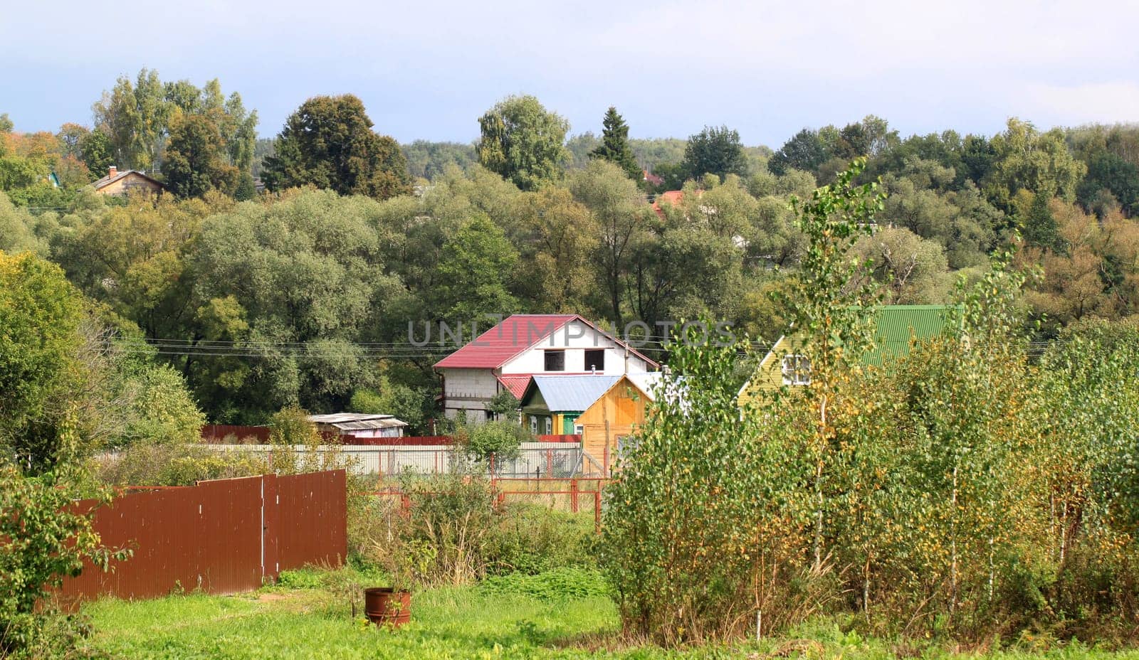 The house in the village in the trees