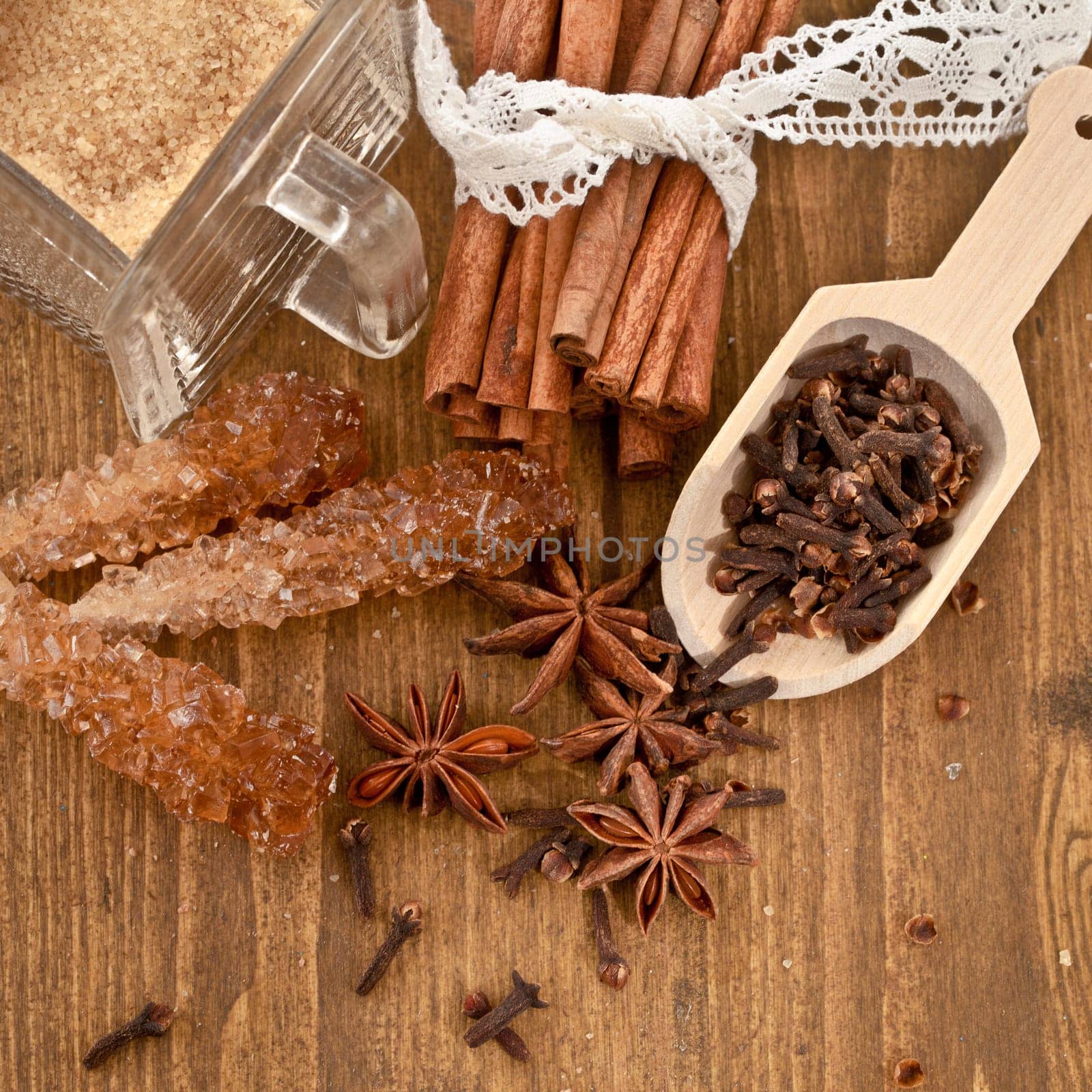 Various spices and sugars for baking