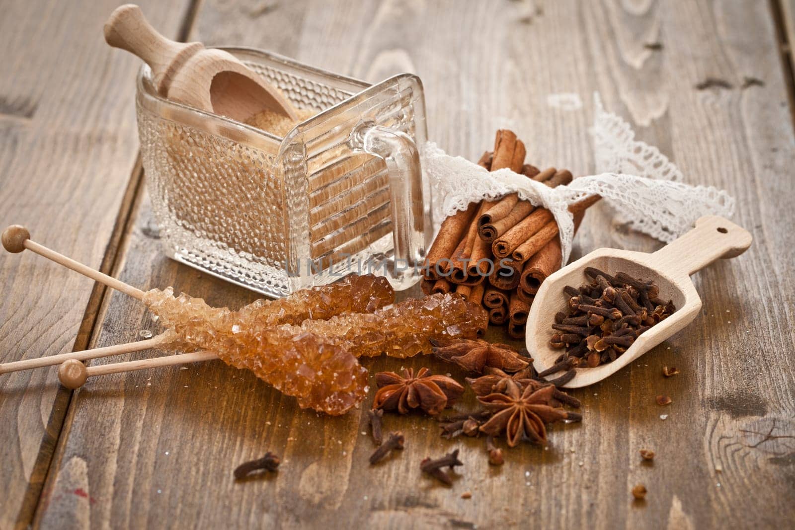 Various spices and sugars for baking