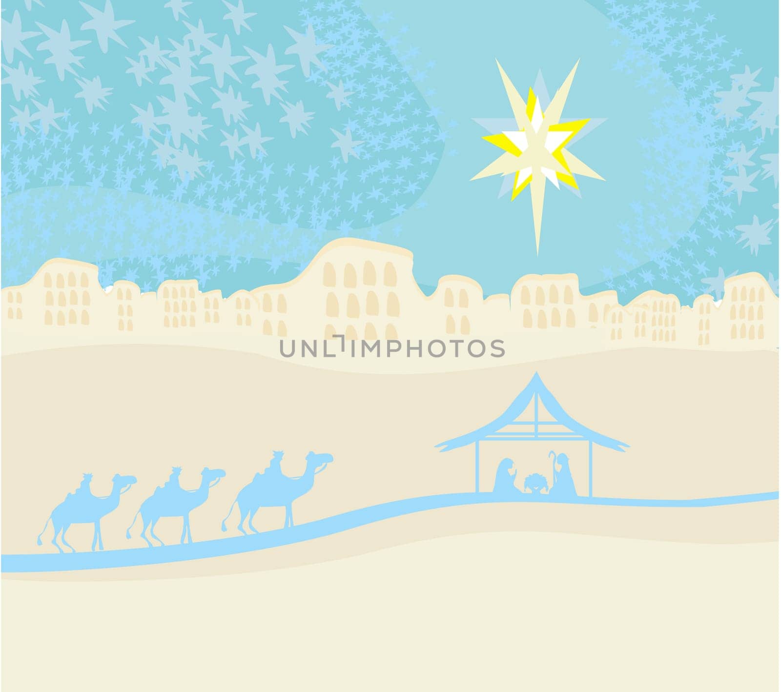 Biblical scene - birth of Jesus in Bethlehem.