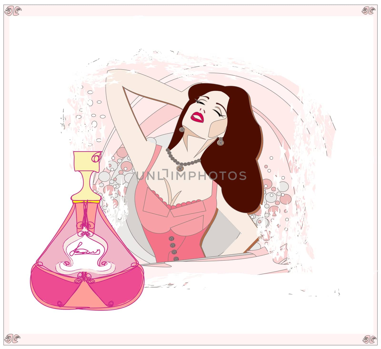 Abstract woman and bottle of perfume with a floral aroma