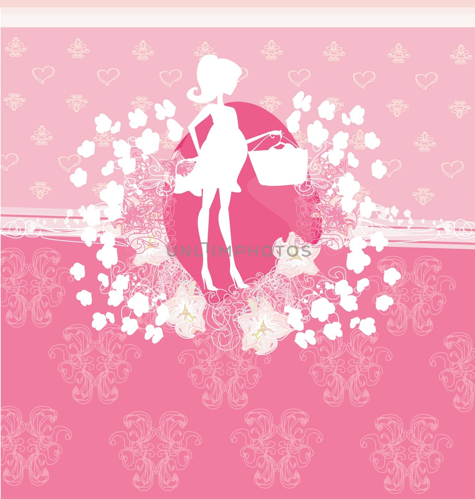 Beautiful pregnant woman on shopping - card