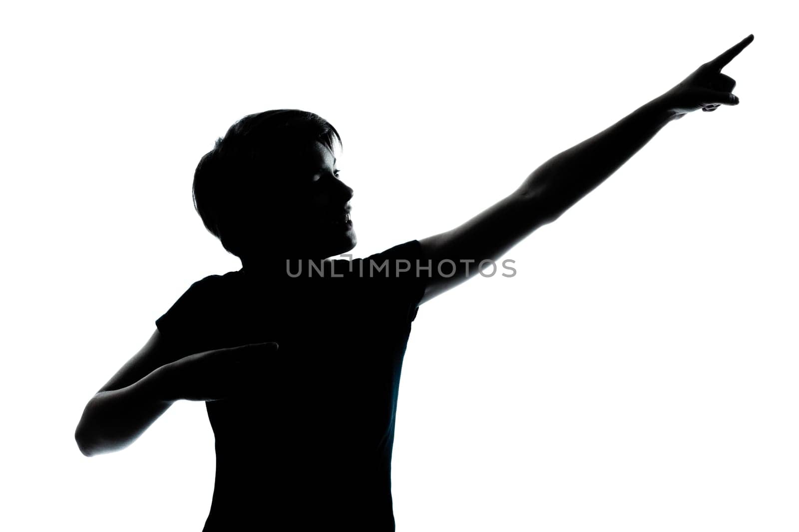 one caucasian young teenager silhouette boy or girl portrait in studio cut out isolated on white background