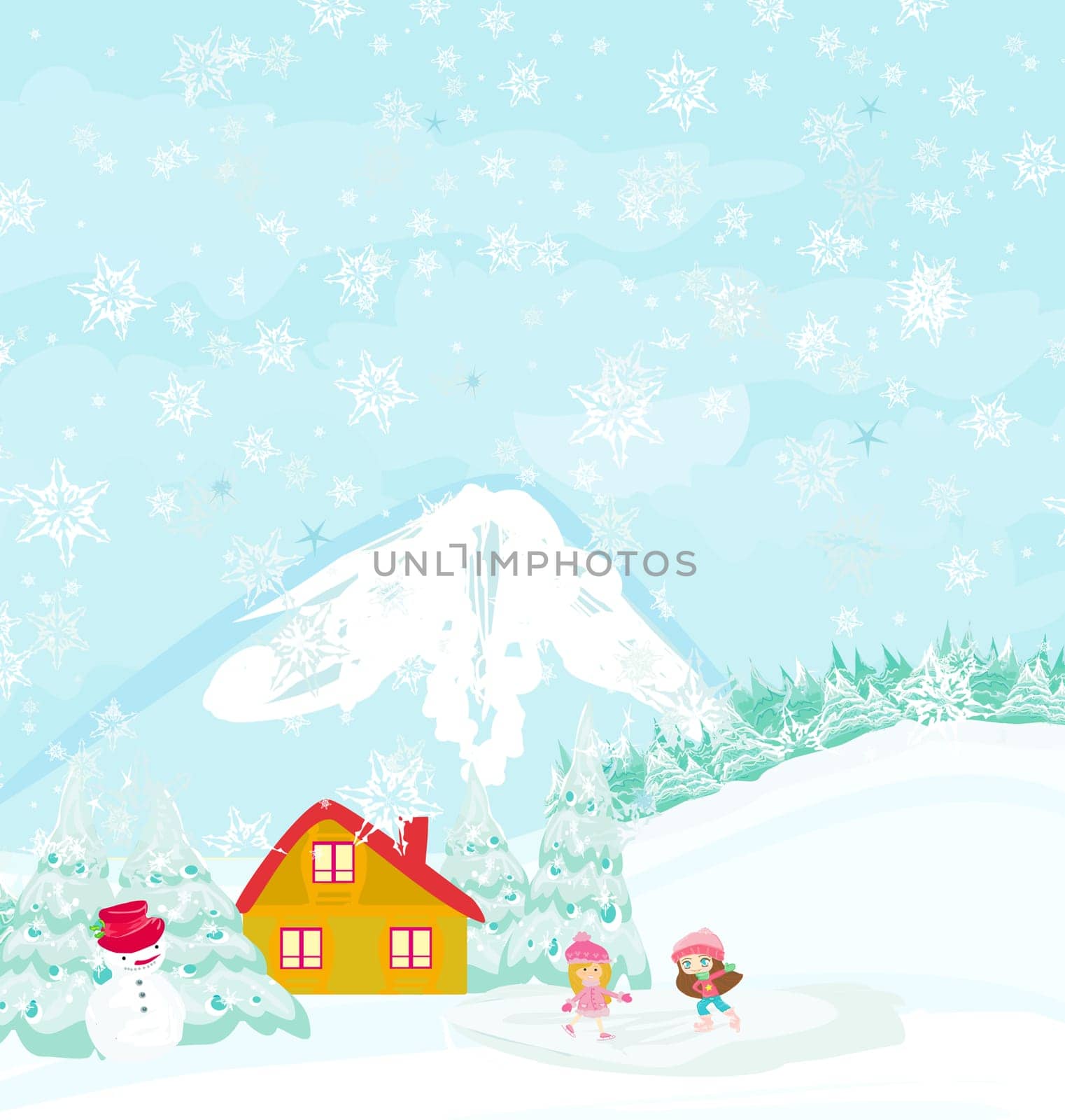 winter landscape - Girls on skates
