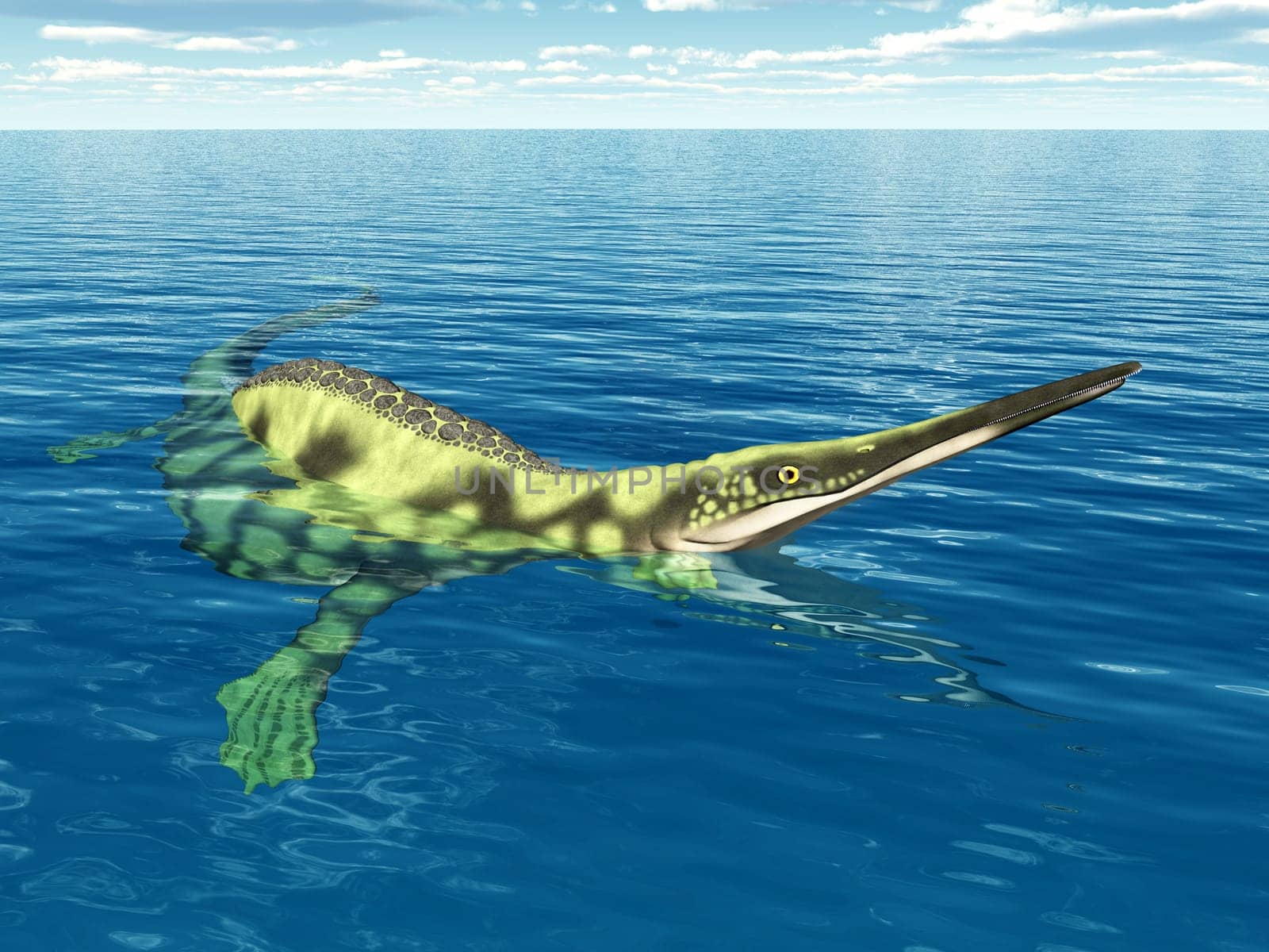 Computer-generated 3D illustration with the prehistoric marine reptile Hupehsuchus