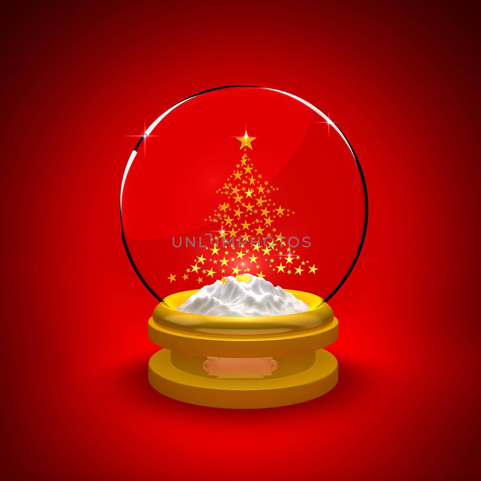 Snow Globe with Christmas tree on red background
