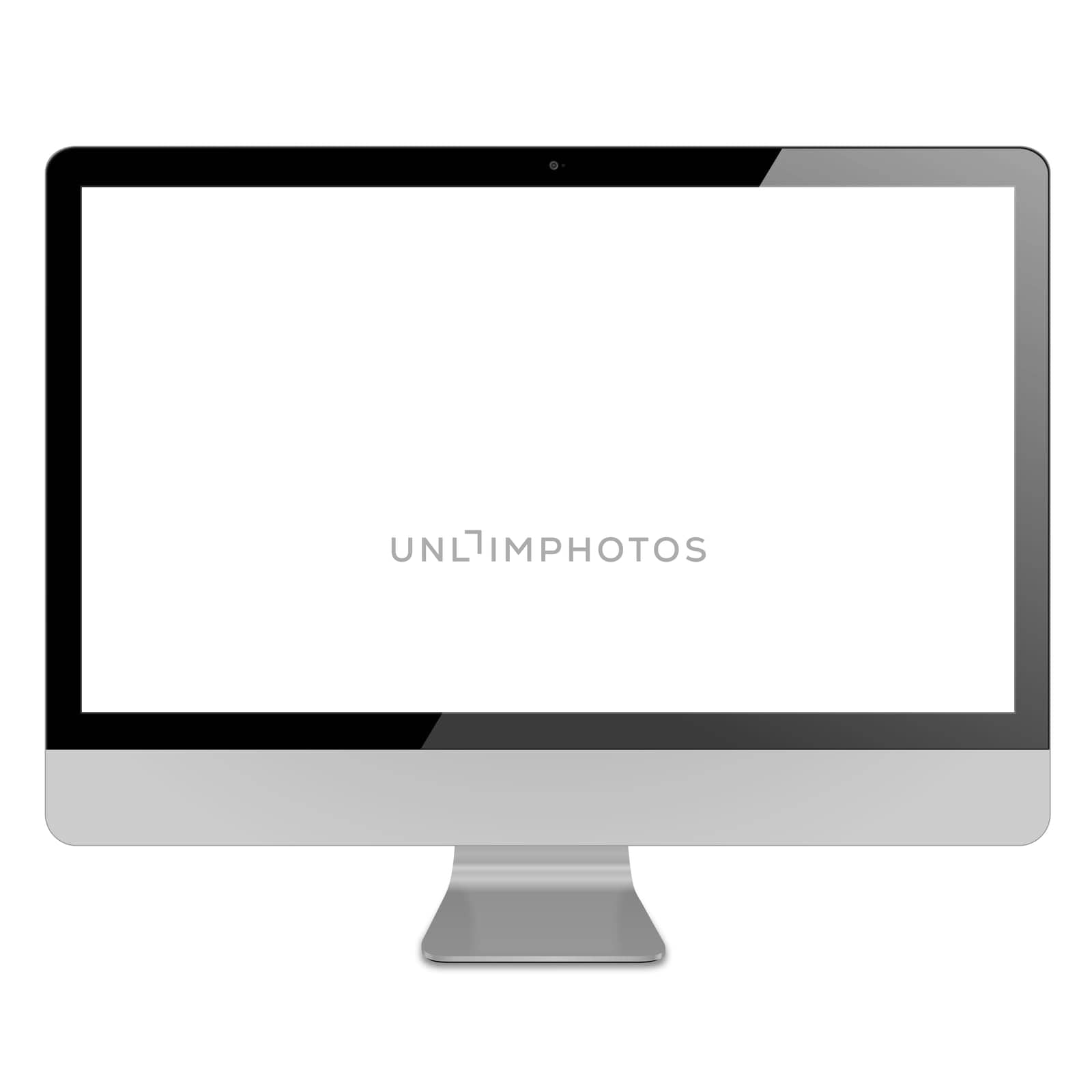 Metallic computer with flat-screen panel isolated with clipping path over white background