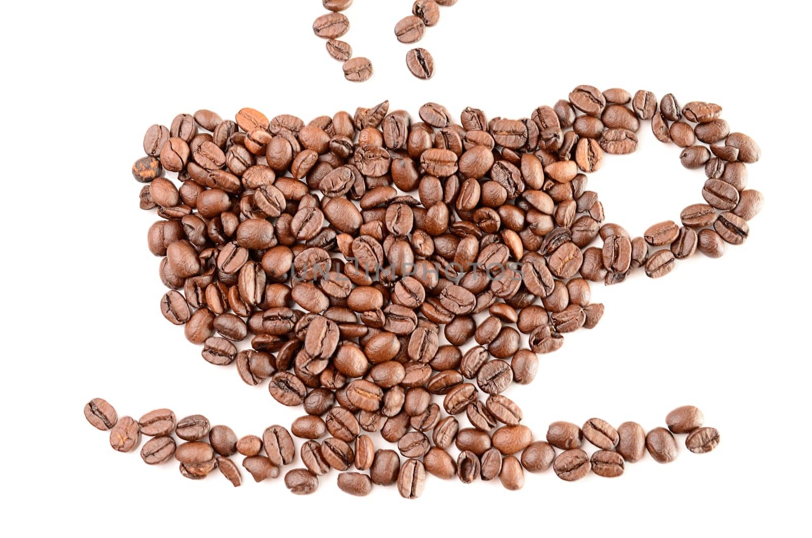 Cup of coffee beans on a white background