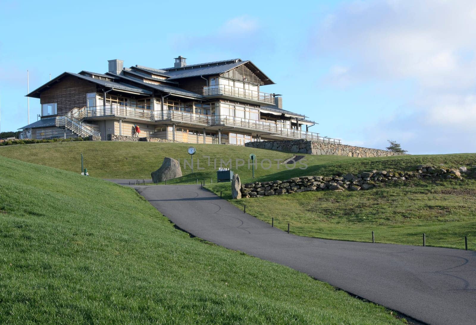 clubhouse at the top of a hill