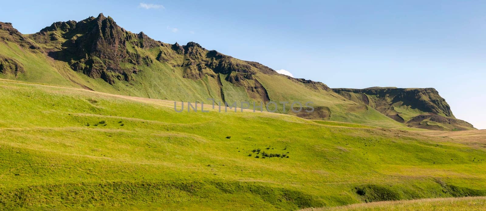 Overview of meadows in Vik in Iceland