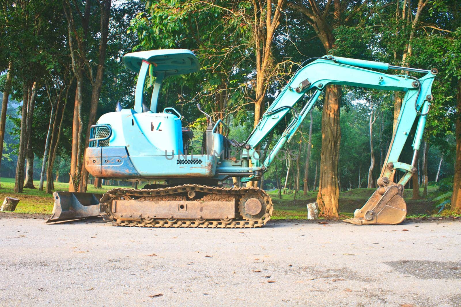 Back Hoe construction machinery equipment standing in construction site
