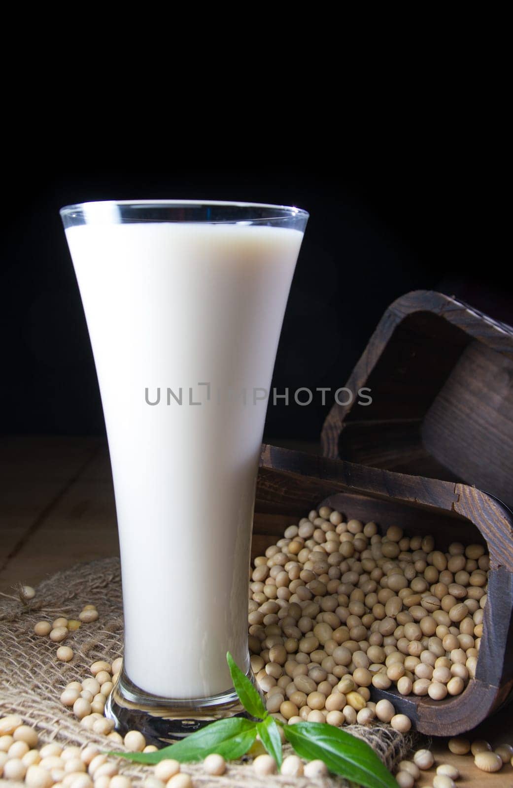 soy milk with soy beans background