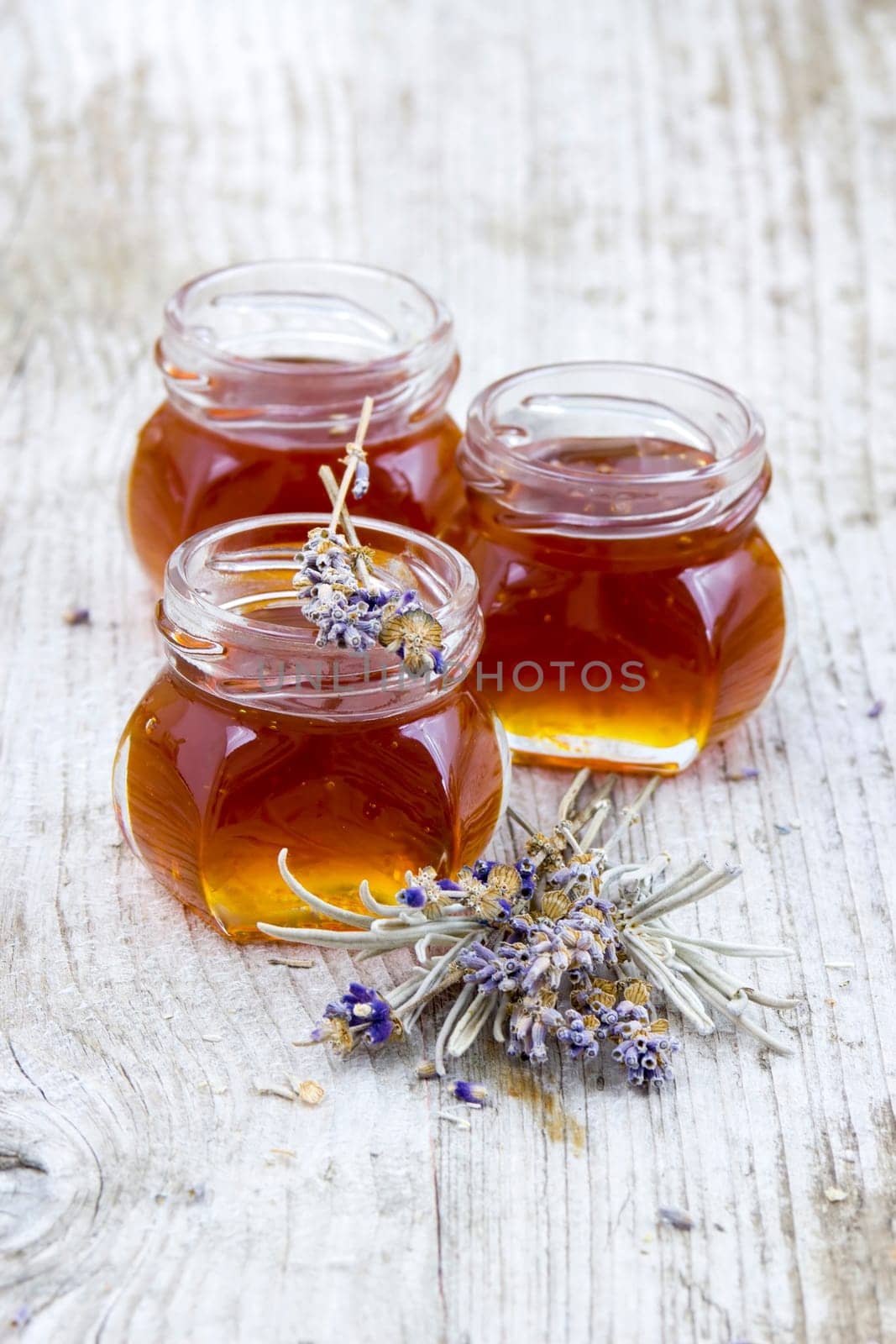 herbal honey with lavender flowers