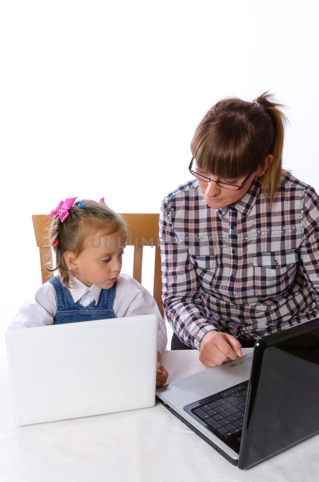 mother and daughter on the computer.