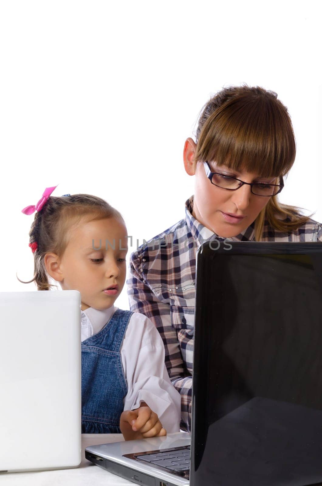 mother and daughter on the computer.