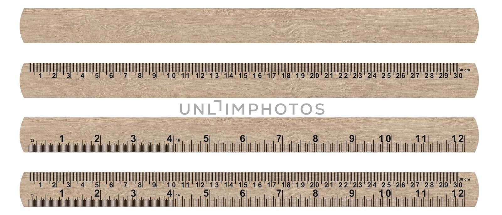 wood ruler isolated over a white background   (with clipping work path)