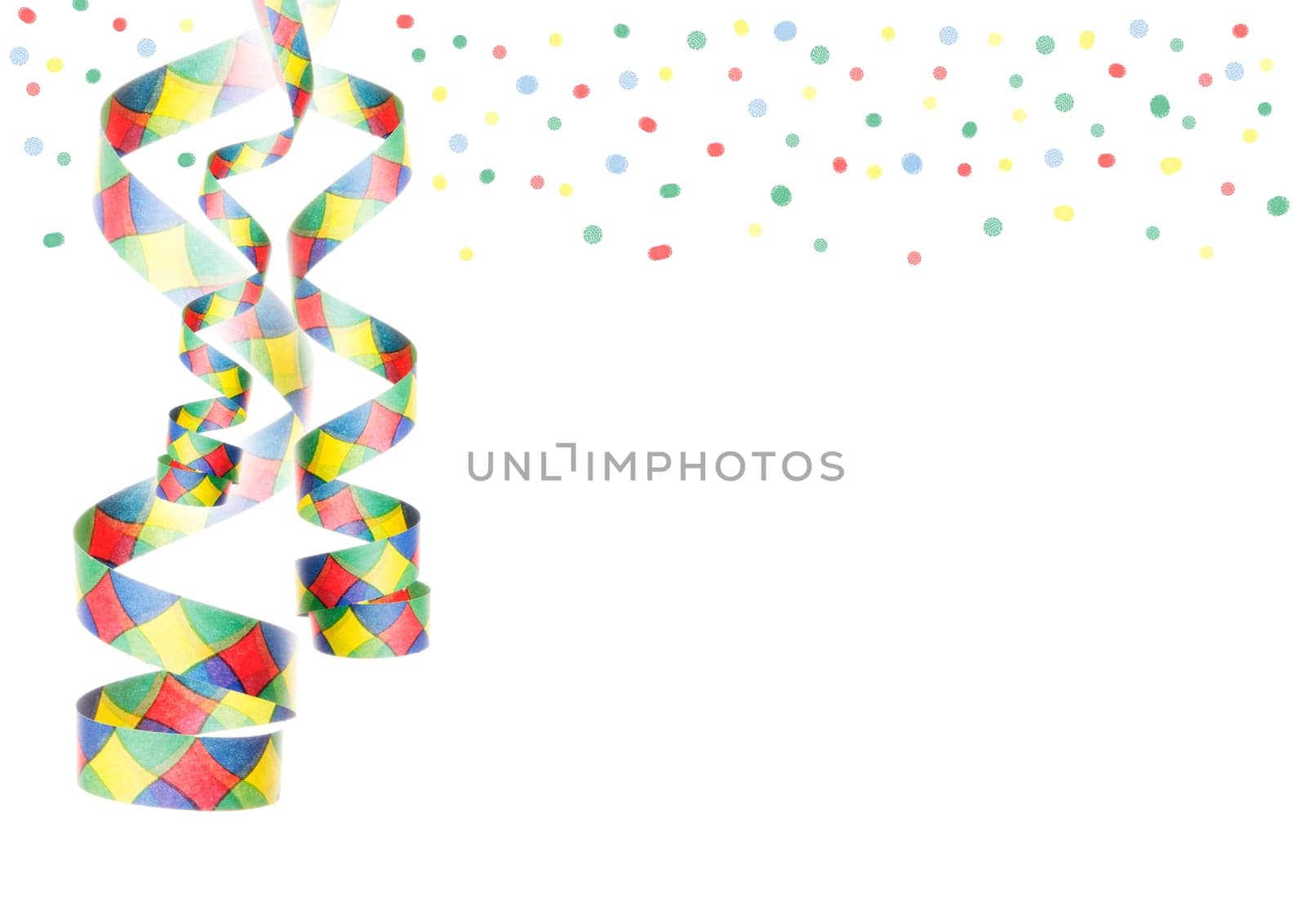 Streamers and confetti,isolated as party decoration for New Year's Eve and celebrations with a white background