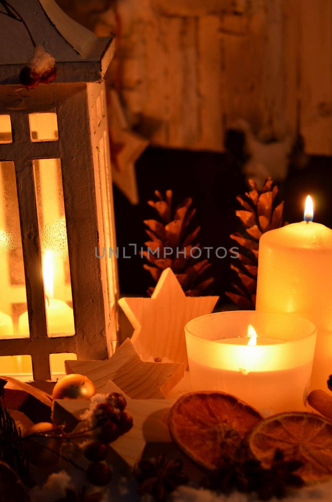 Lantern in the snow contemplative Christmas candlelight