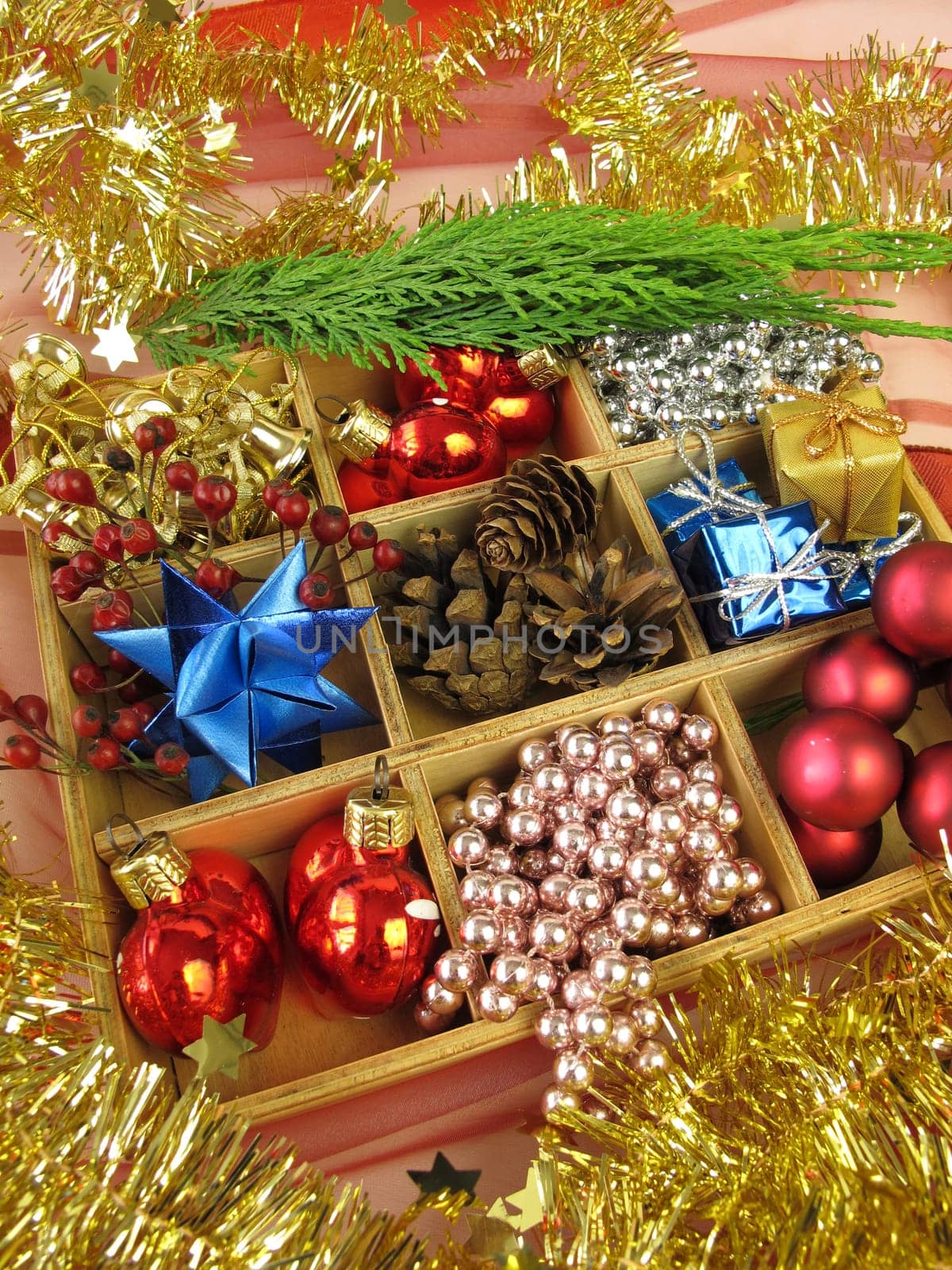 Box with Christmas decoration