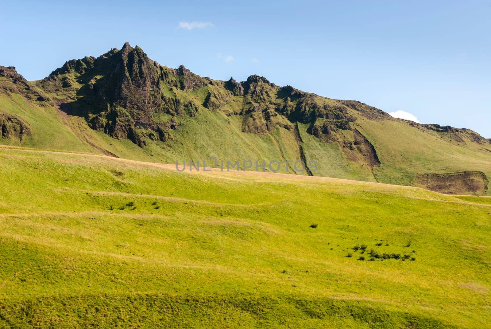 hills with meadows in Vik in Iceland