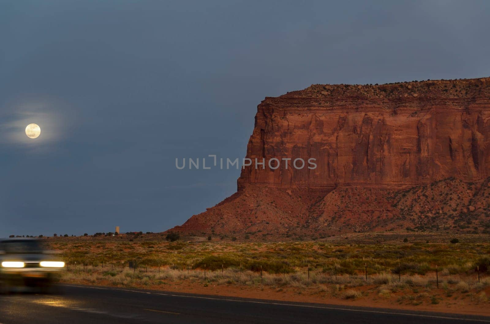 moon on Monument Valley at night