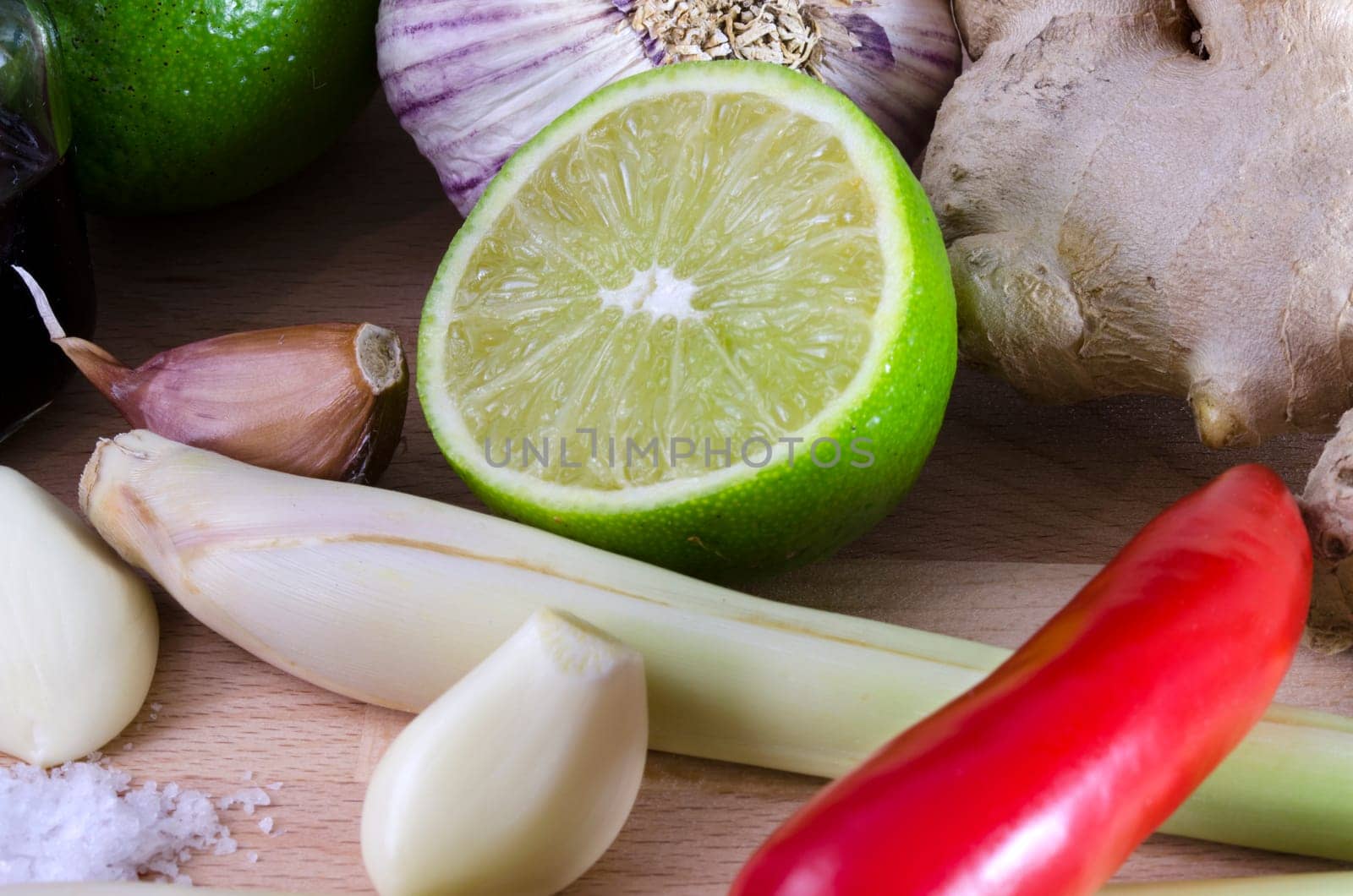 Detail of ingredients used to flavor Thai food