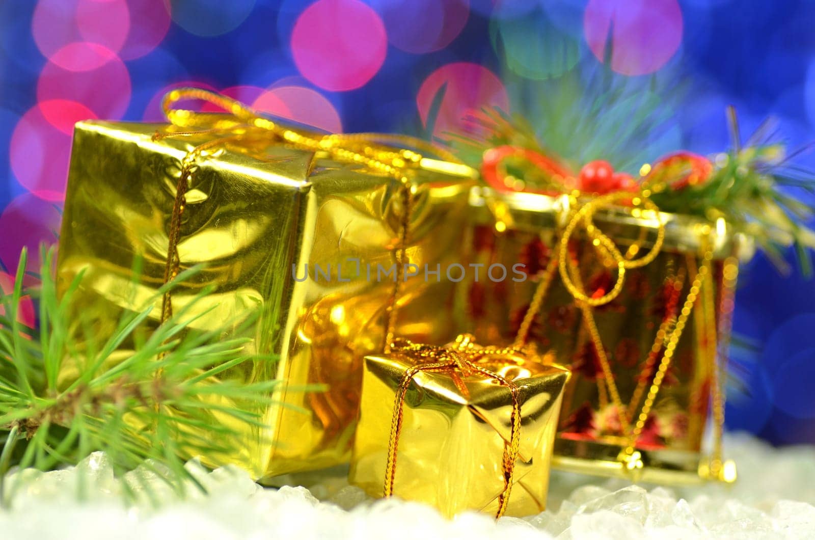 christmas decoration, Christmas presents against bokeh background