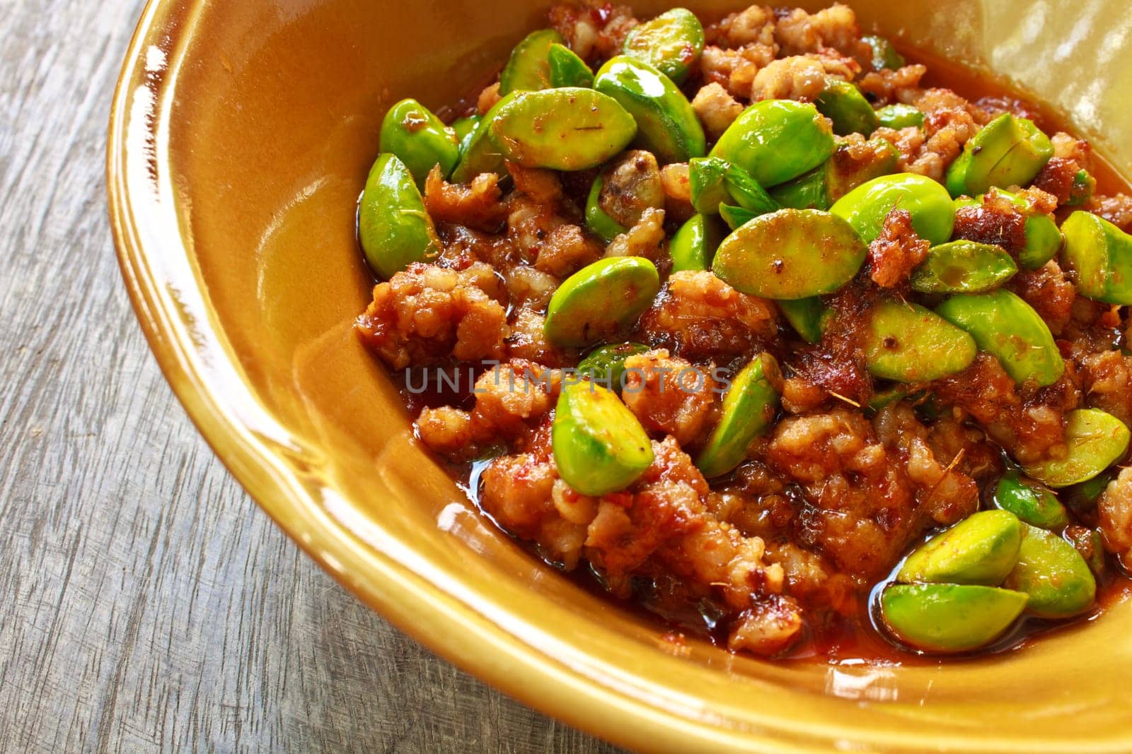 Stir-fried of Spicy Pork with Stink Beans,thai food